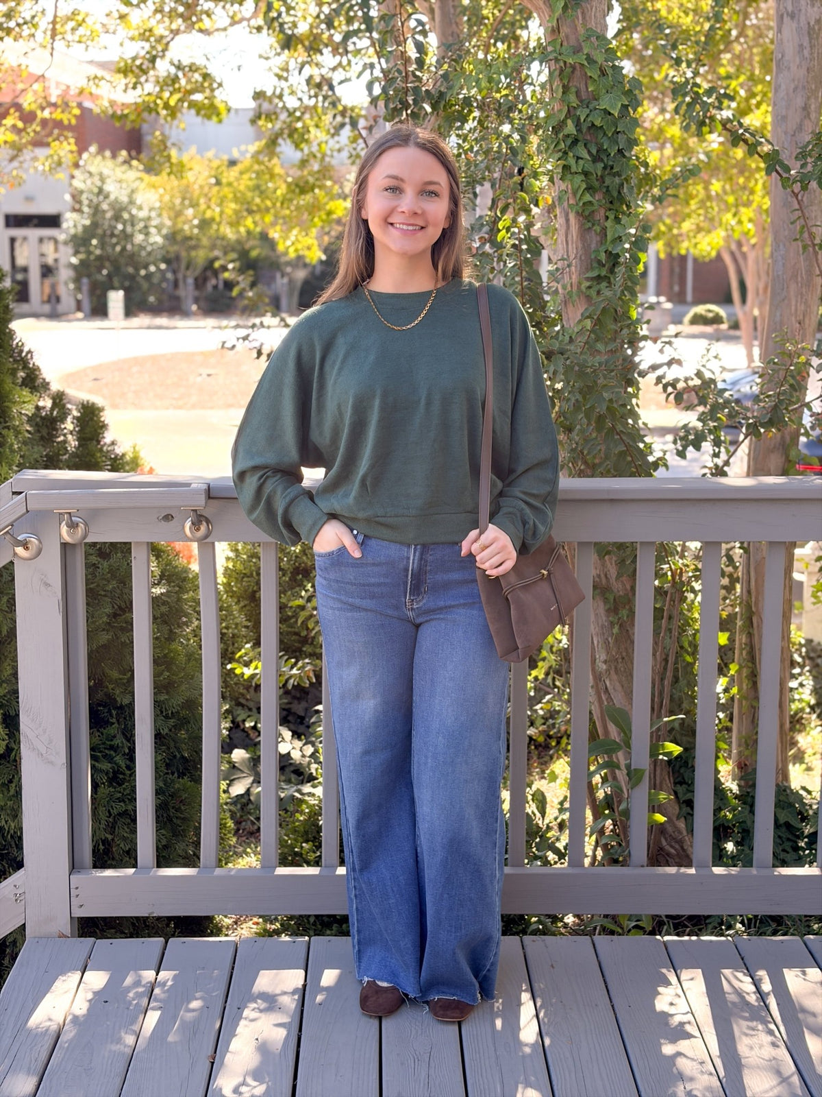 Rose & Lee Co Anneke Top, Dark Pine Heather Long Sleeve