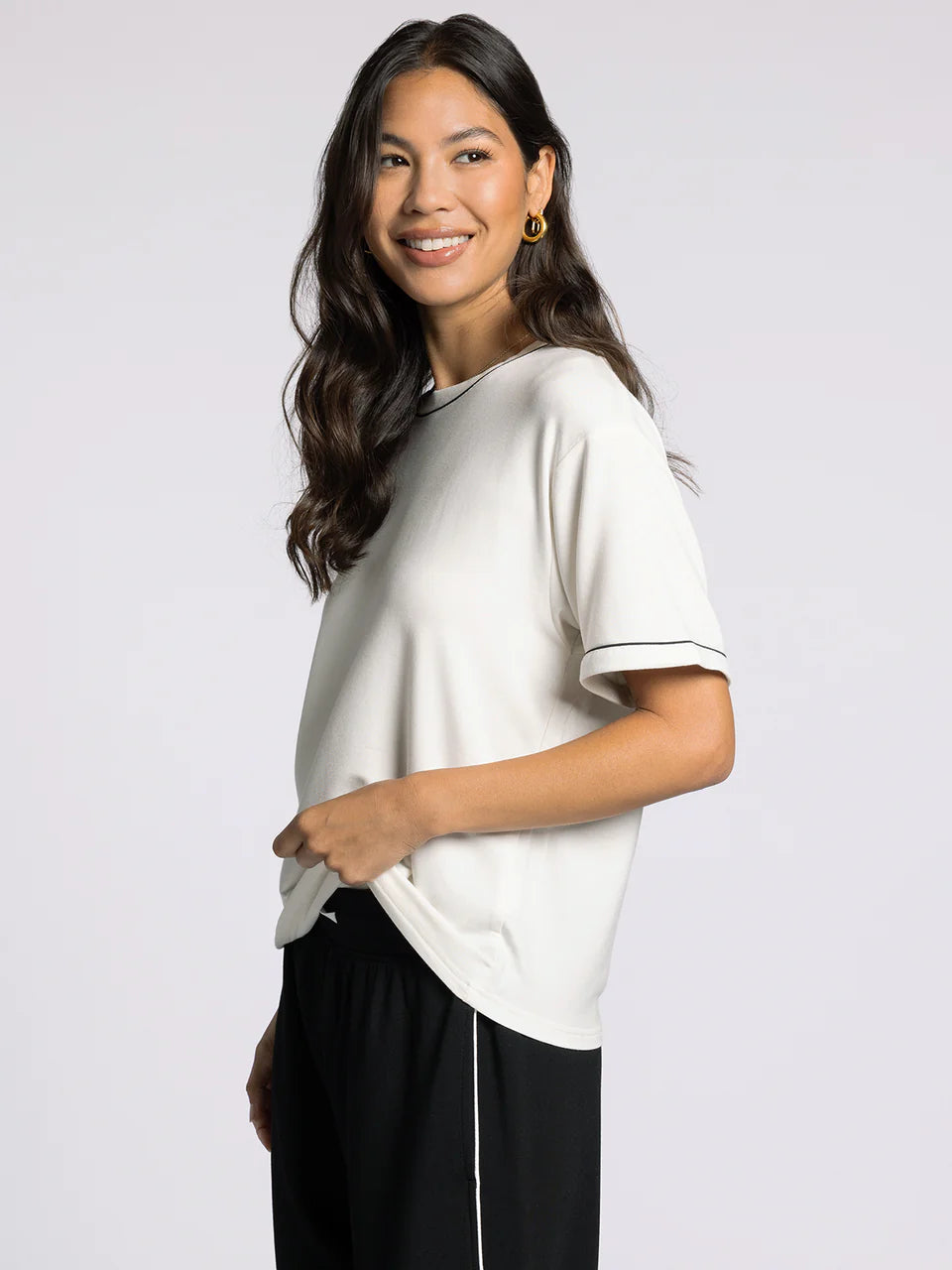 White with Black Detailing Short Sleeve Tee