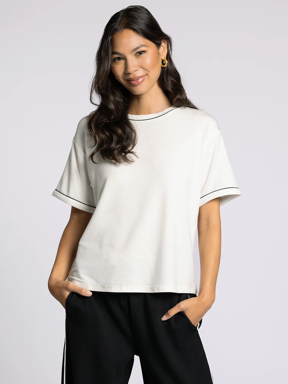 White with Black Detailing Short Sleeve Tee