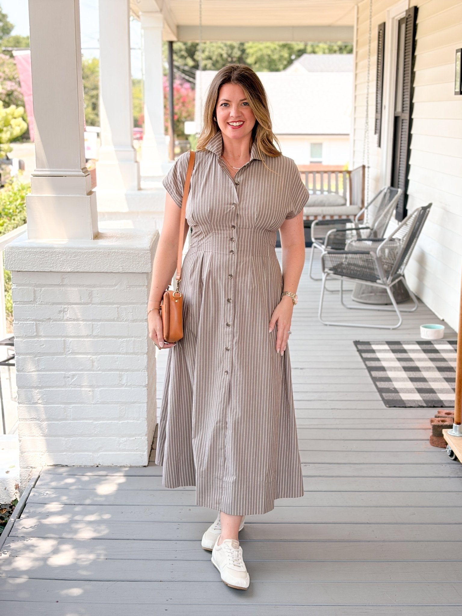 Rose & Lee Co Arden Dress, Chocolate/Cream Stripe by Marine Layer Work Dress