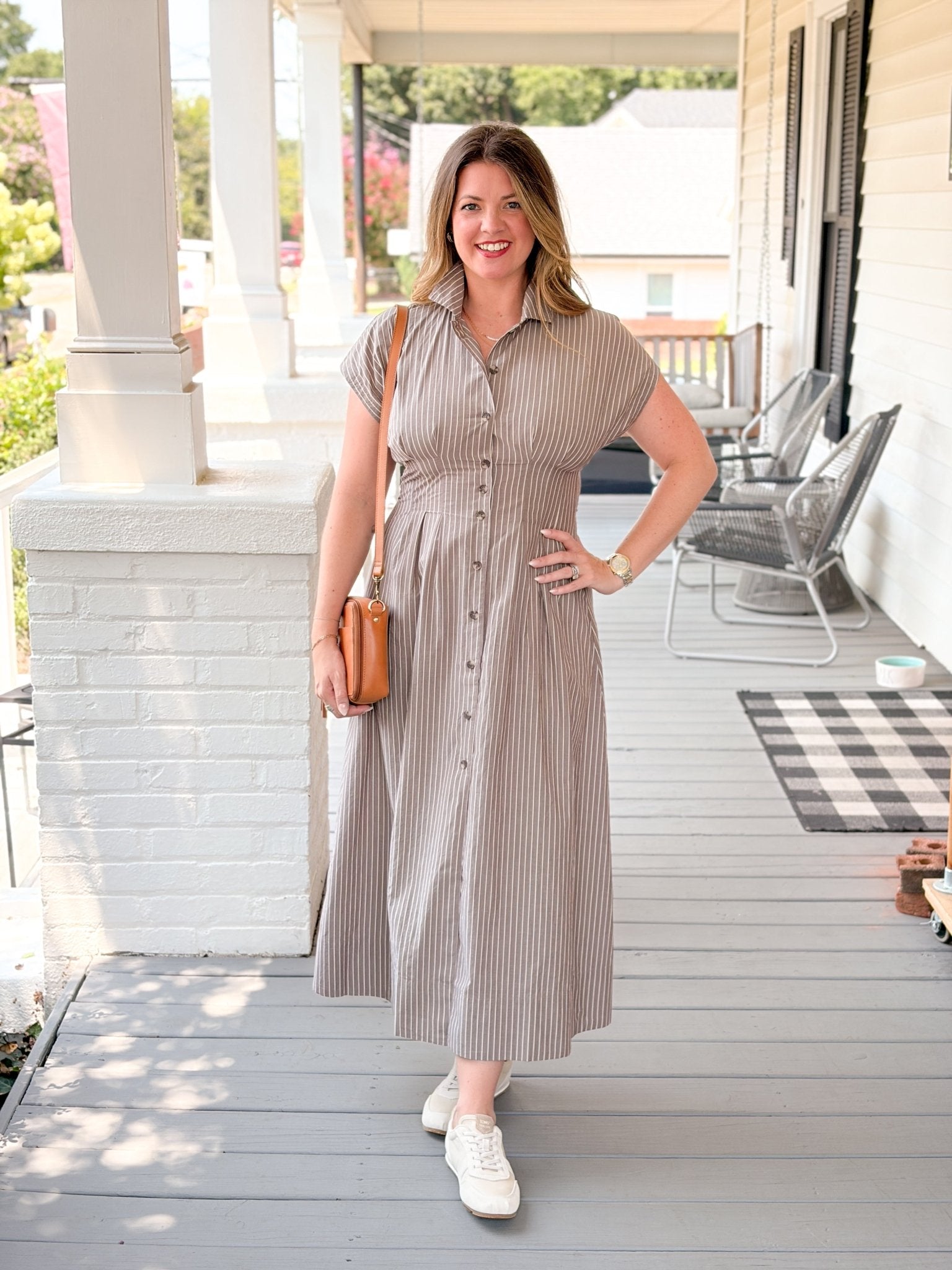 Rose & Lee Co Arden Dress, Chocolate/Cream Stripe by Marine Layer Work Dress