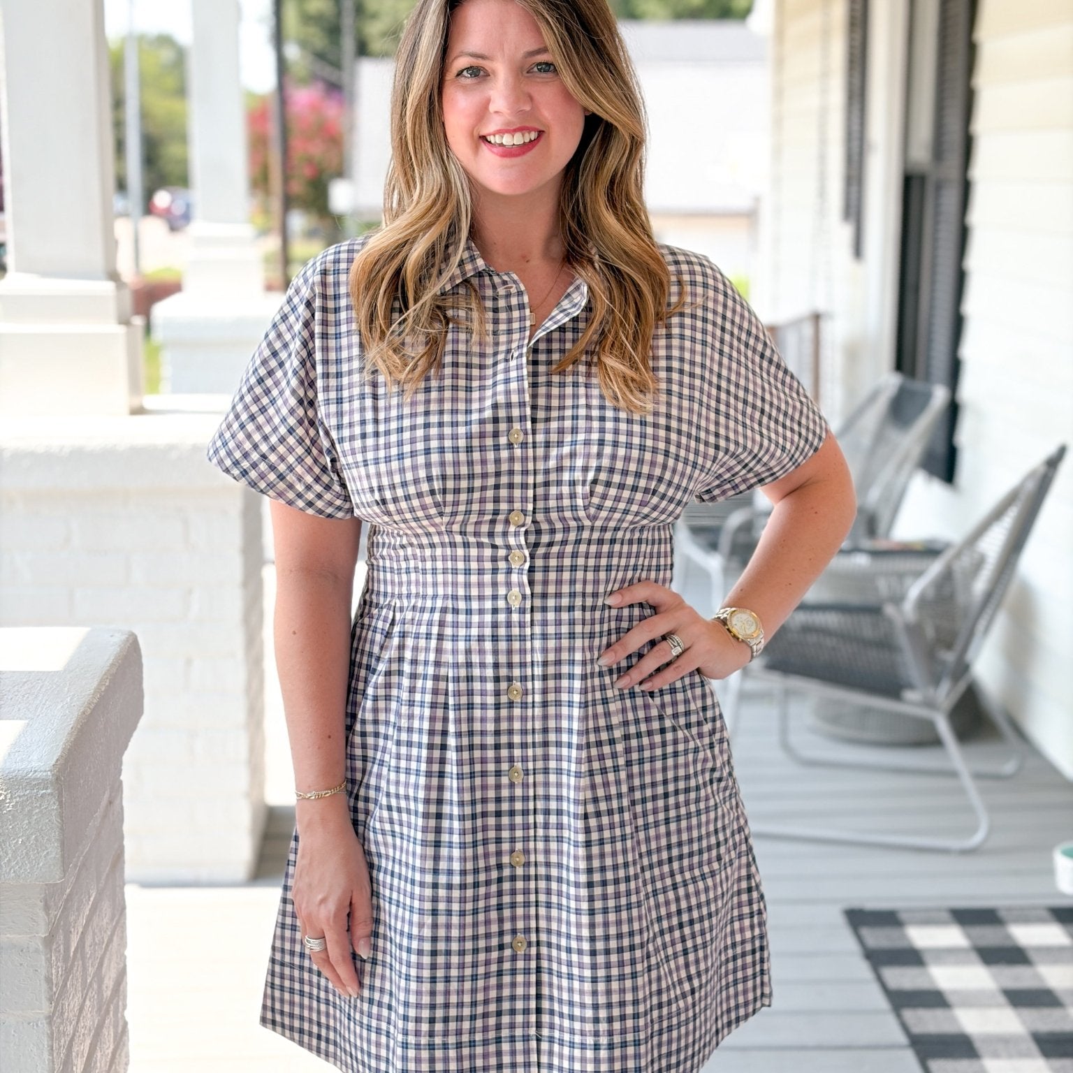 Rose & Lee Co Arden Dress, Blue/Purple Plaid by Marine Layer Casual Dresses