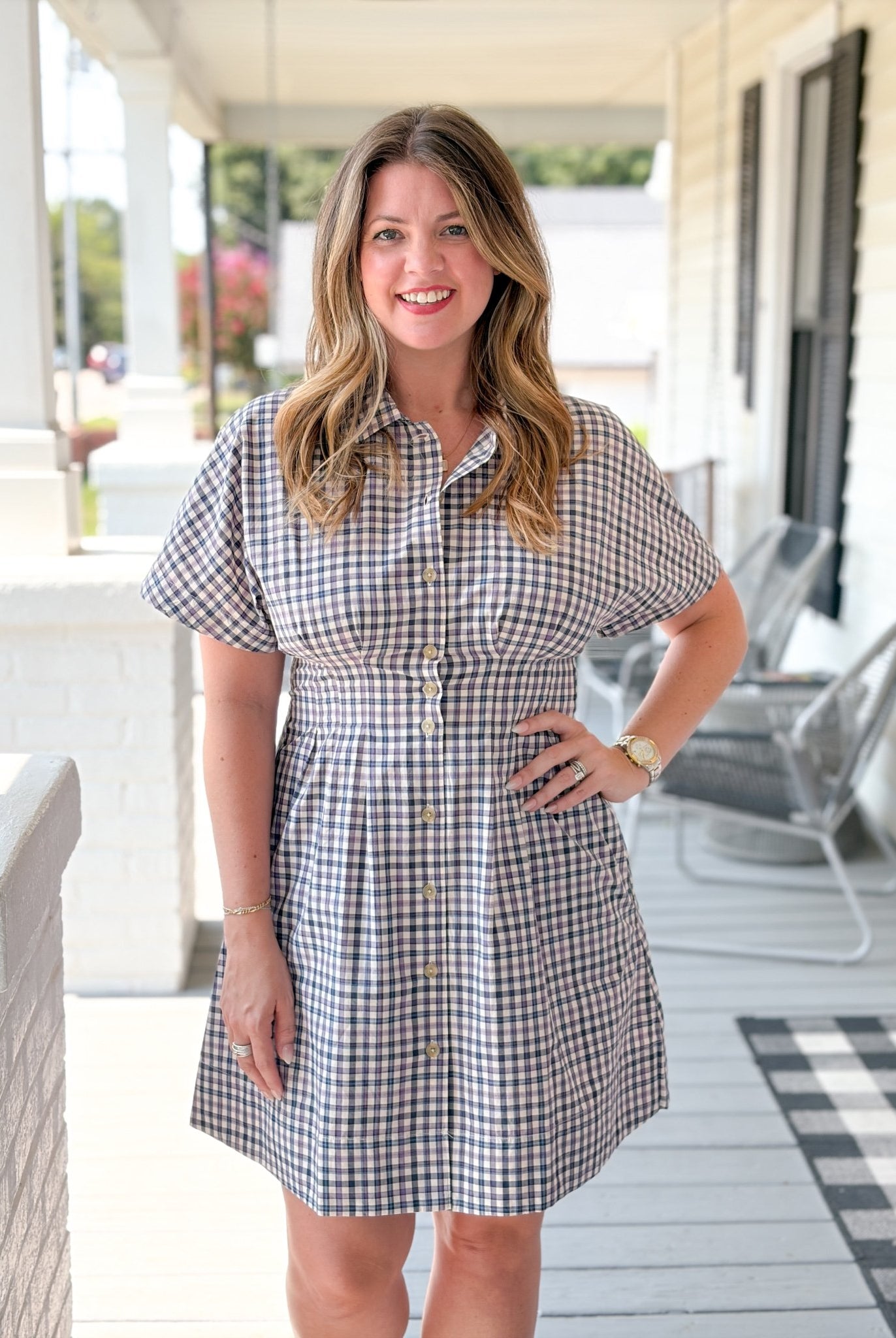 Rose & Lee Co Arden Dress, Blue/Purple Plaid by Marine Layer Casual Dresses