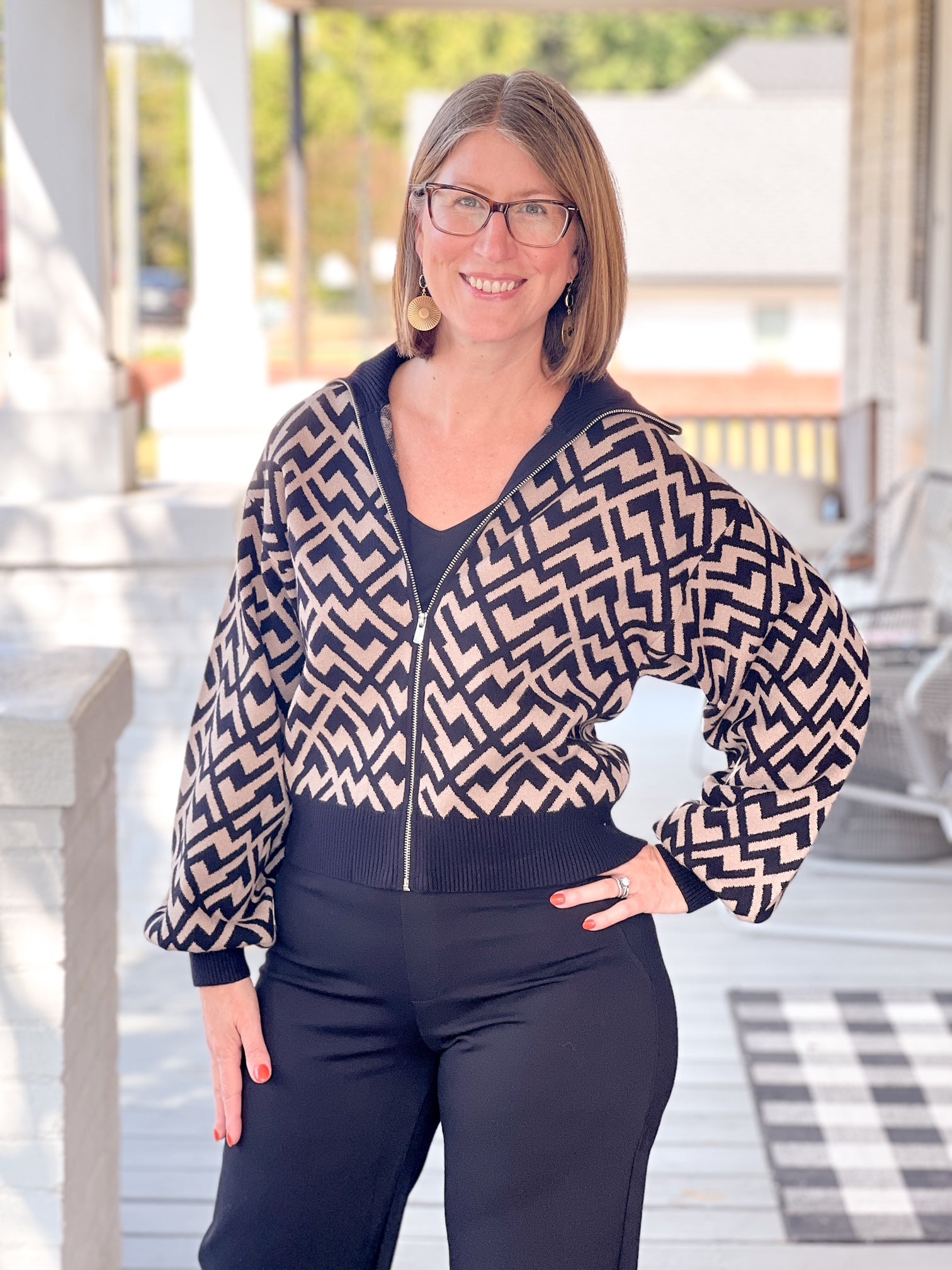 cardigan with black and tan design