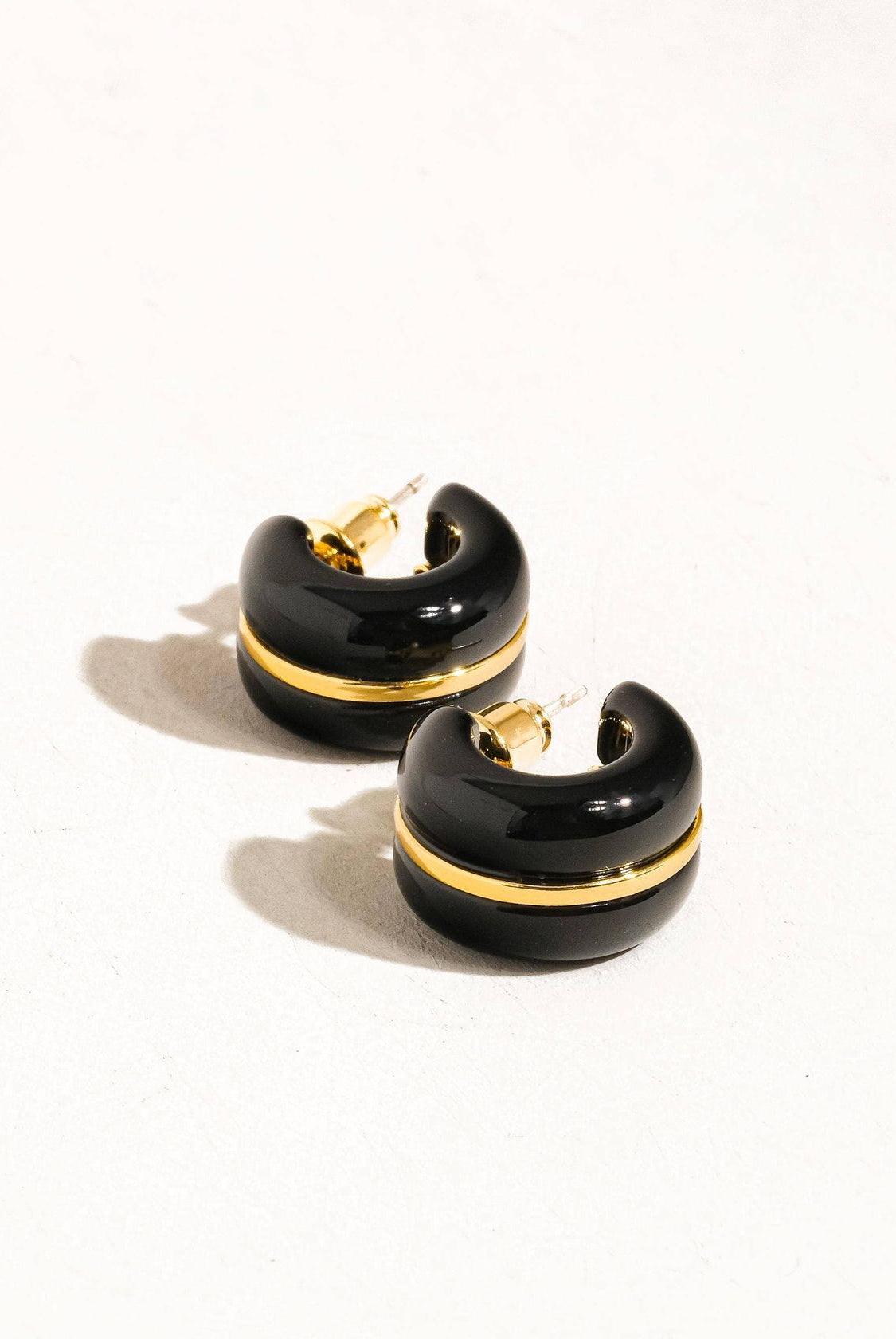 Rose & Lee Co Arlo 18k Gold C Hoop Earrings, Black Earrings