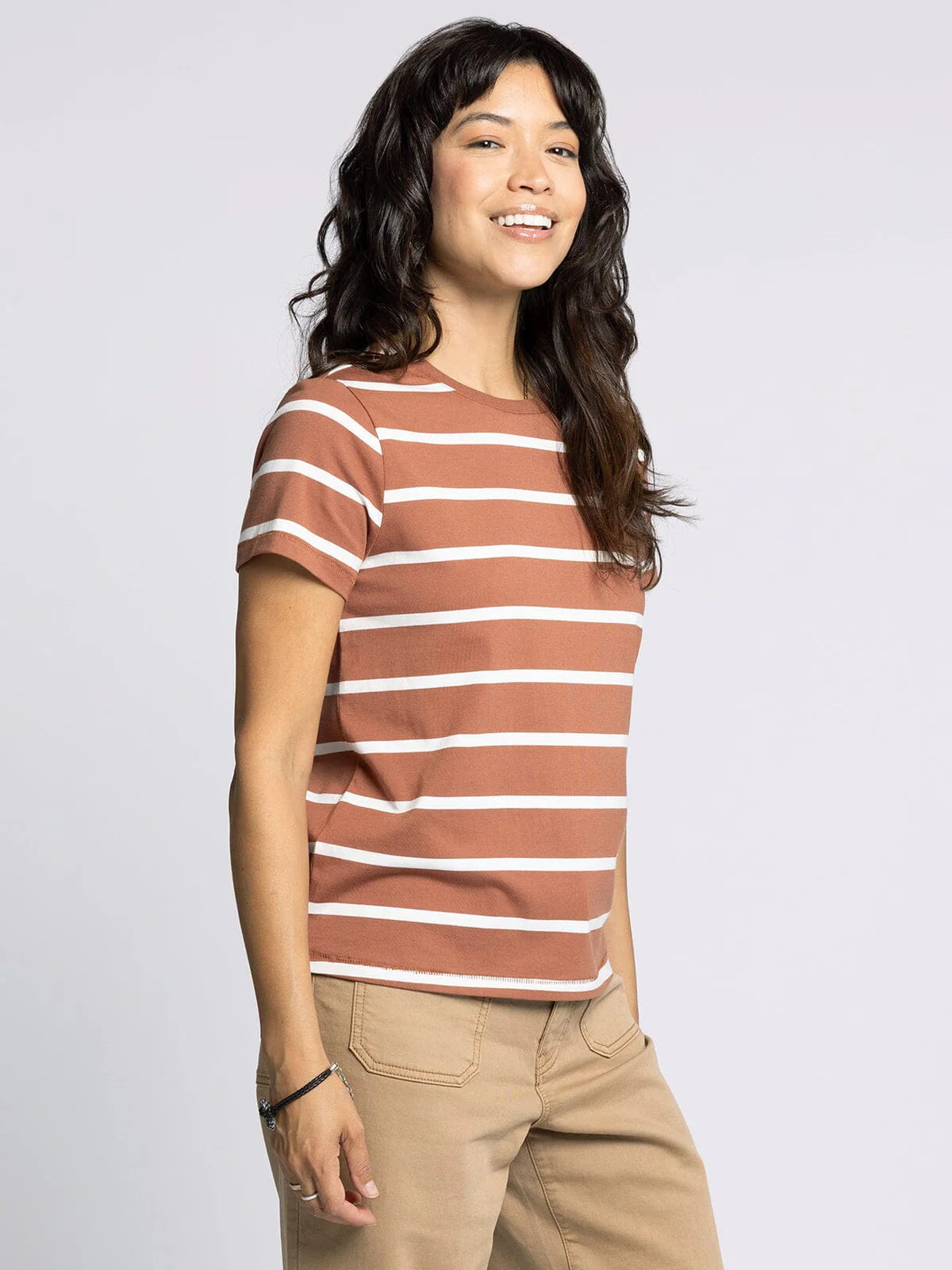 Striped Brown and White Short Sleeve Tee