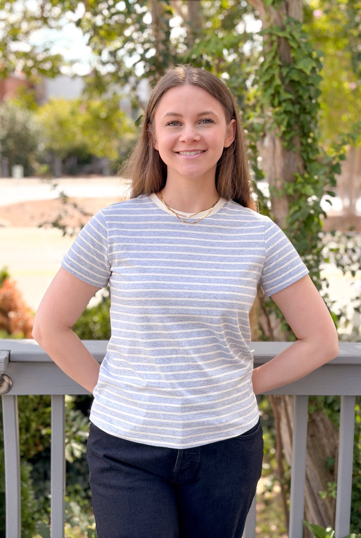 Rose & Lee Co Asher Tee, Heather Grey Stripe short sleeve