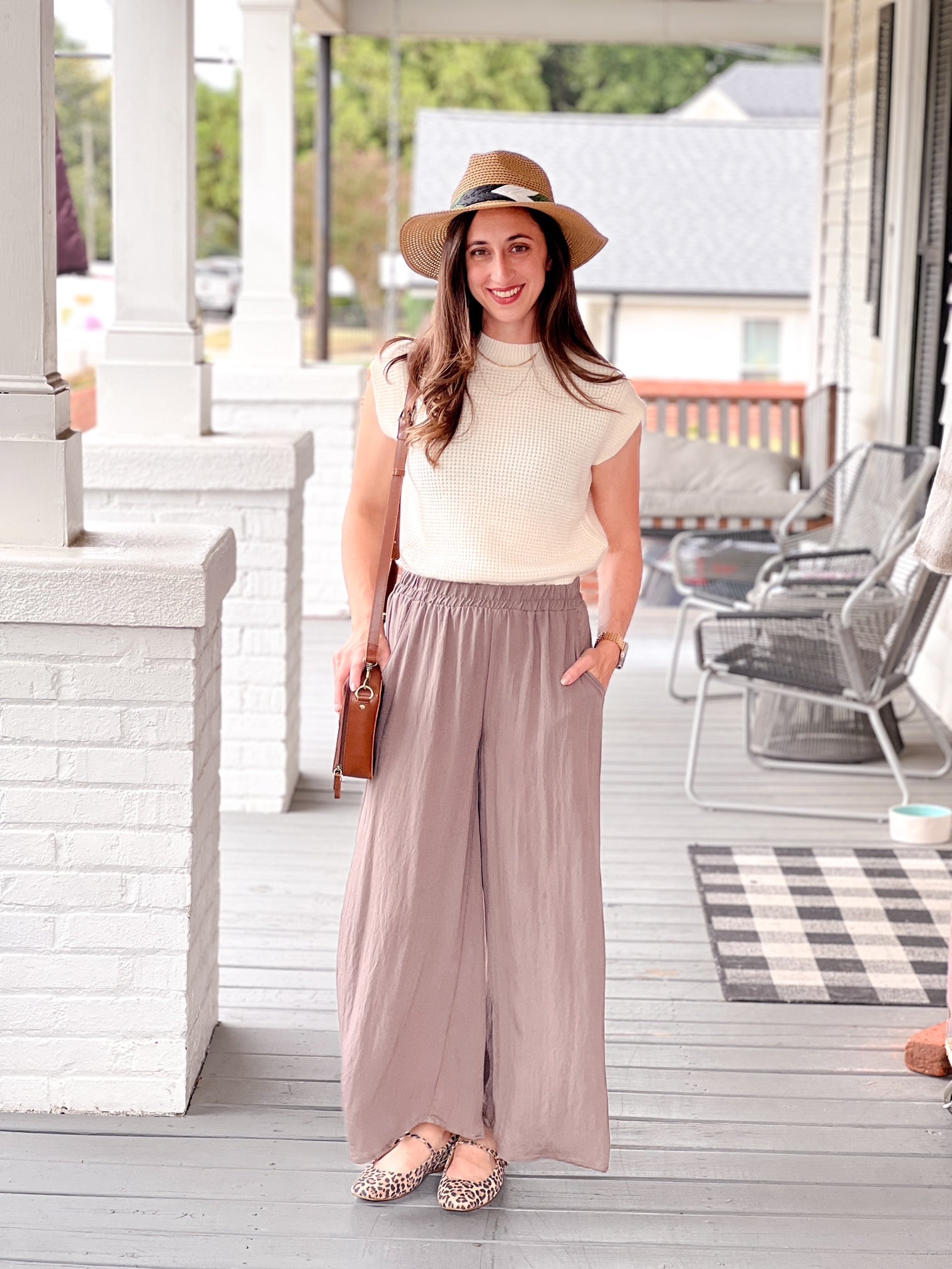 Walnut Grey Wide Leg Pull-On Pants
