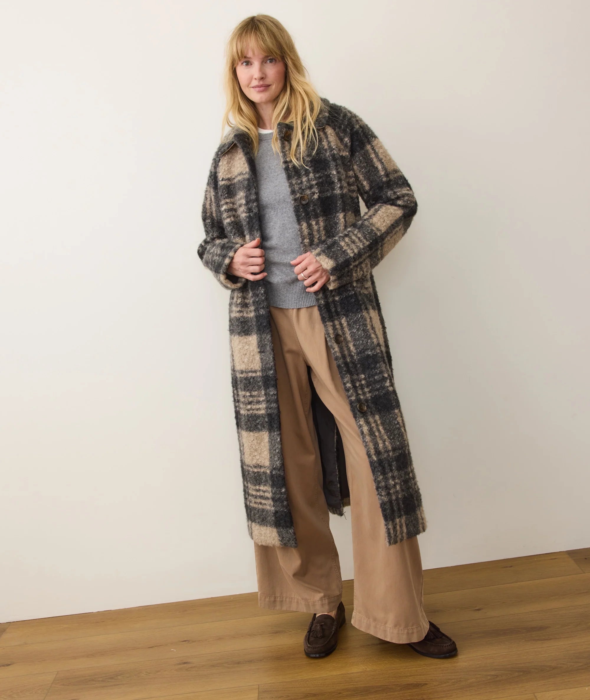 Black/Oat Plaid Long Jacket