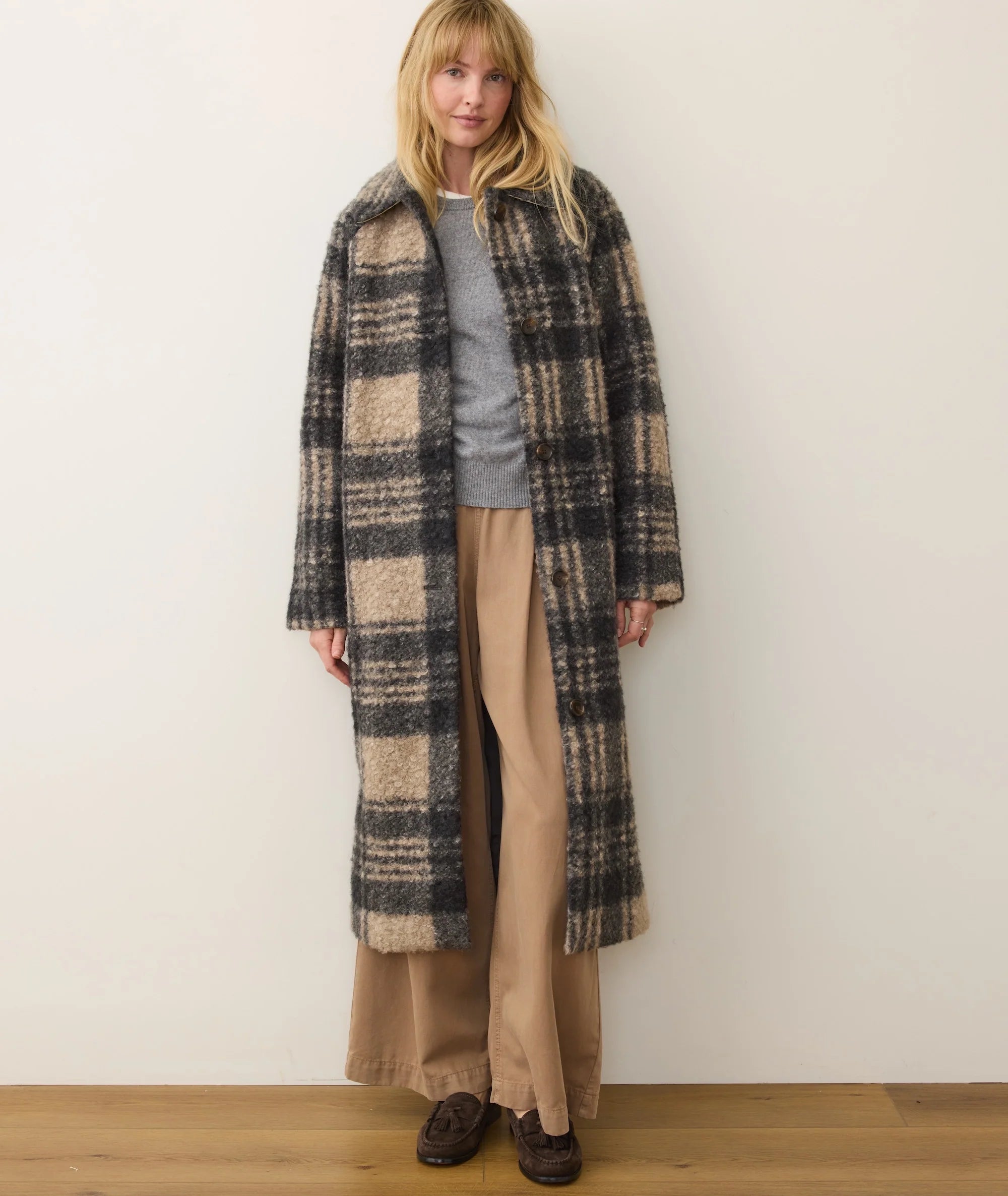 Black/Oat Plaid Long Jacket