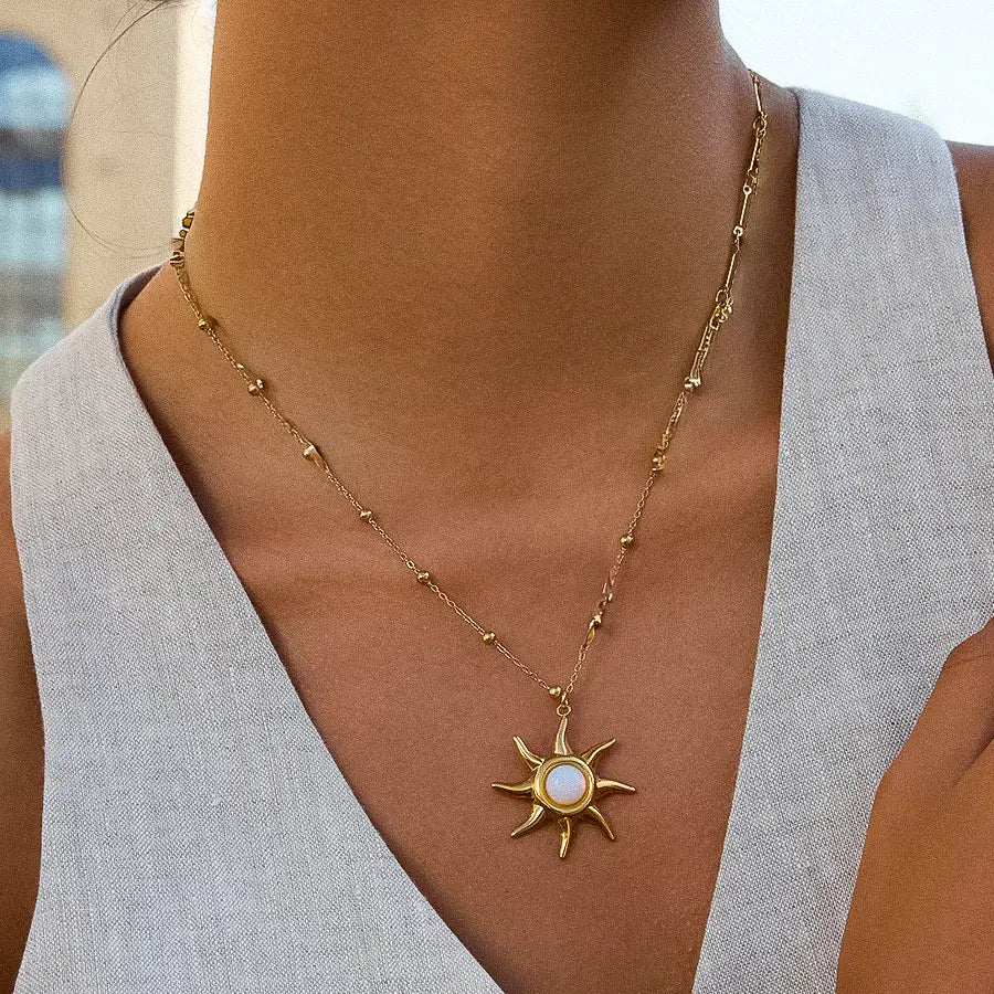 Rose & Lee Co Astoria Sun Pendant Necklace, 18k Gold Earrings