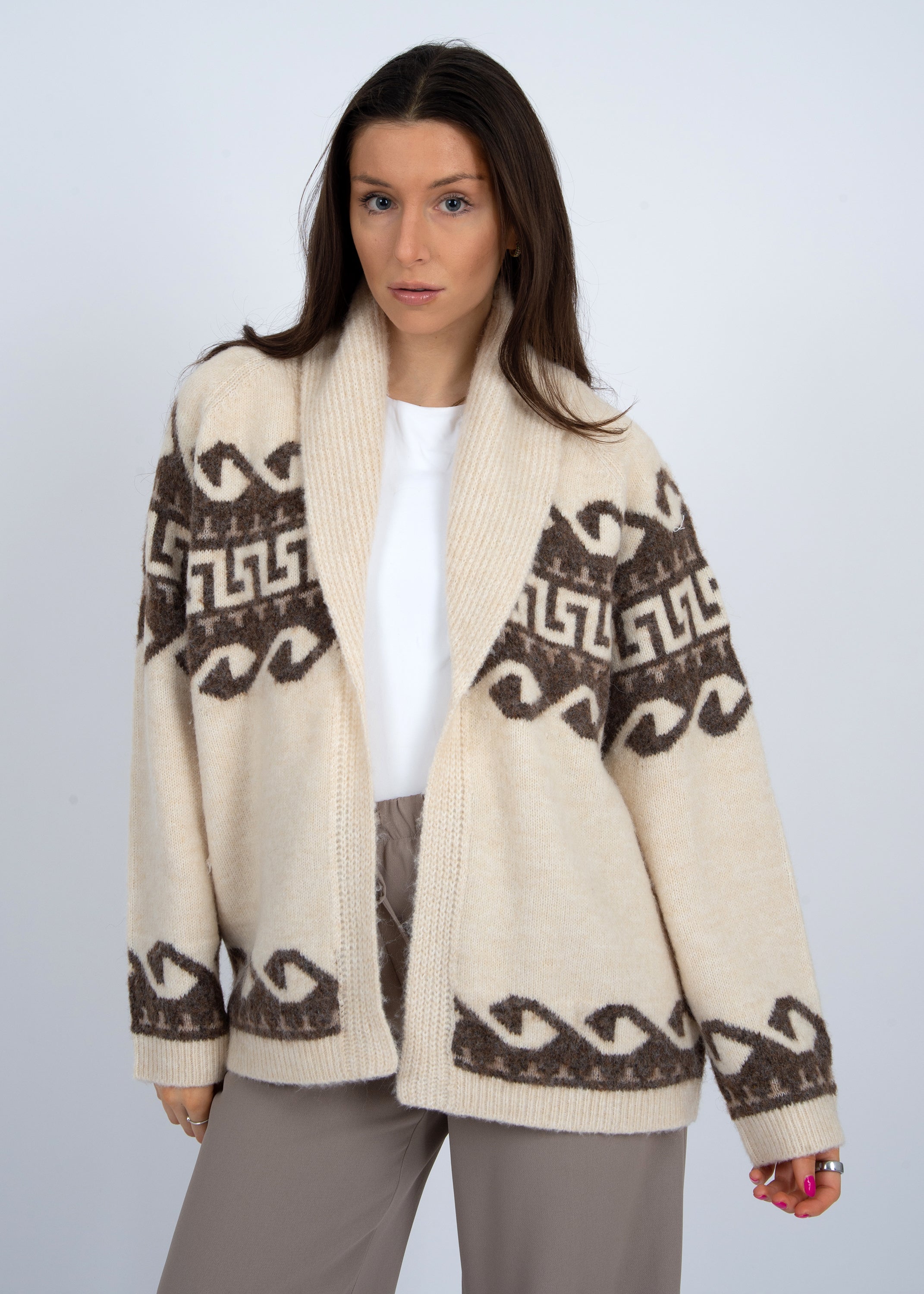 Ivory Aztec Printed Cardigan Shawl