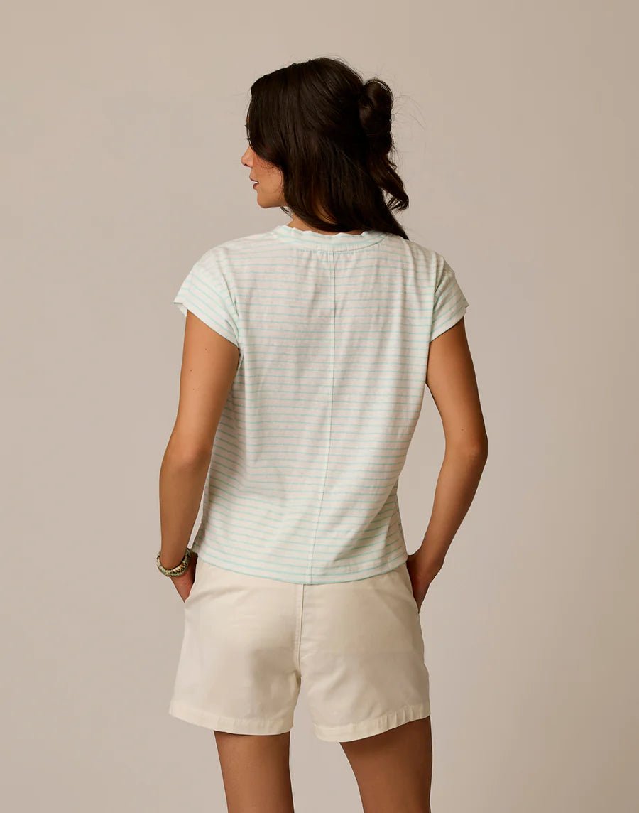 Rose & Lee Co Astrid Tee, Light Aqua Stripe short sleeve