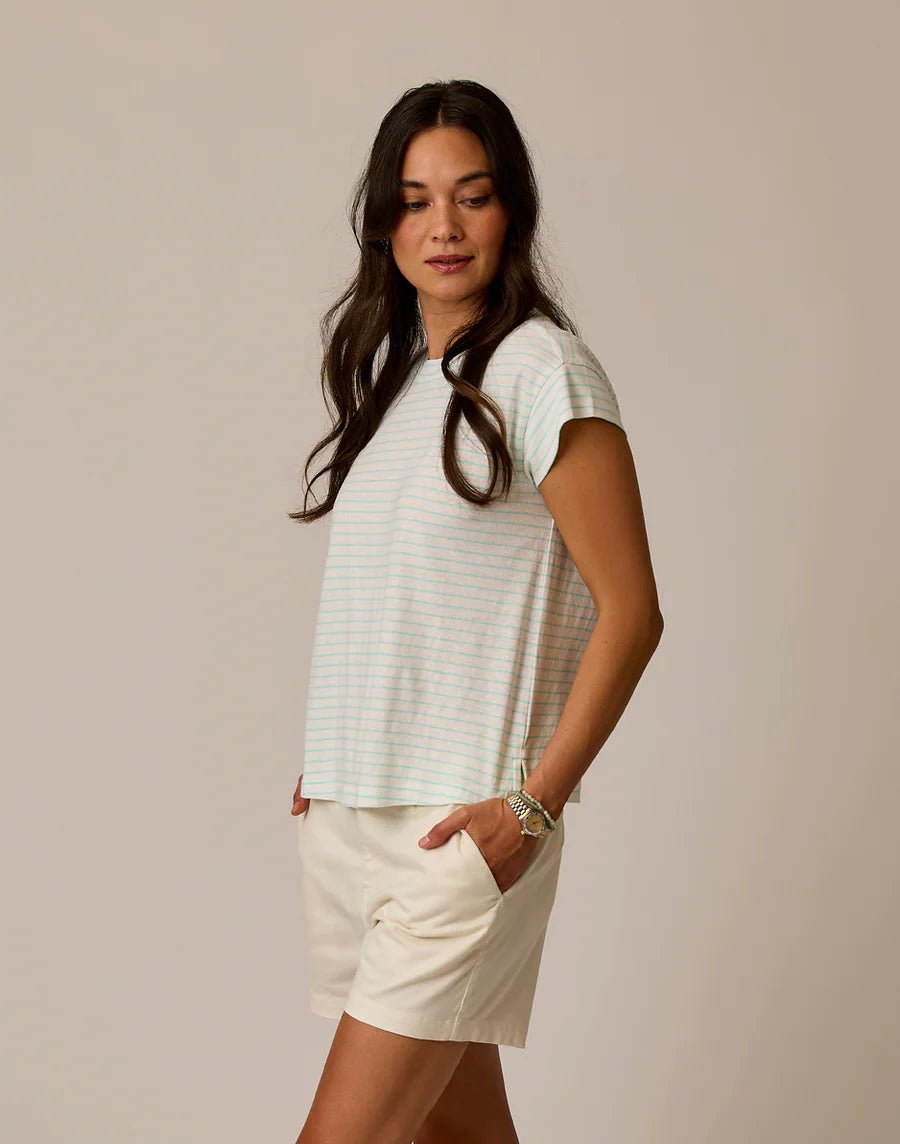 Rose & Lee Co Astrid Tee, Light Aqua Stripe short sleeve