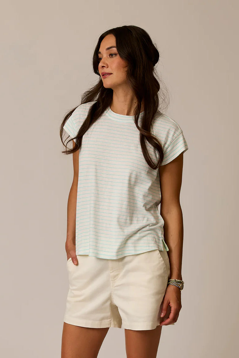 Aqua Striped Short Sleeve Tee