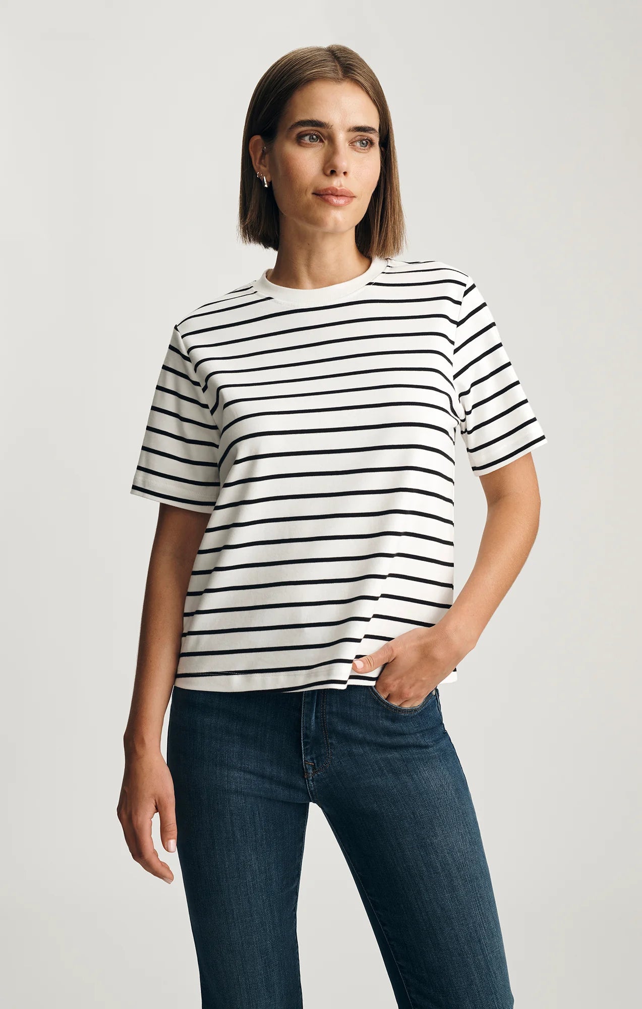 Rose & Lee Co Audrey Top, Black/White Stripe by Mavi Jeans short sleeve