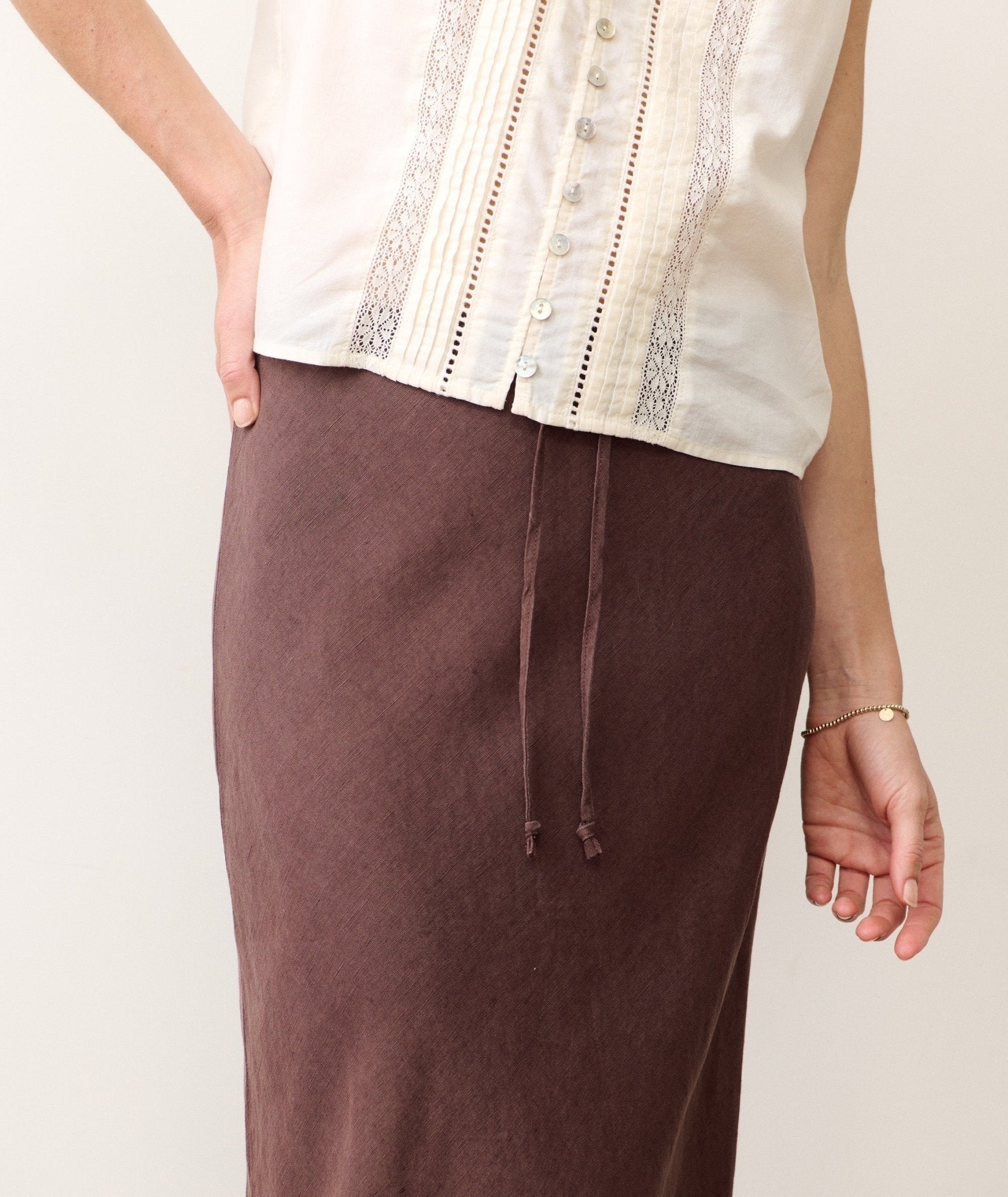 Rose & Lee Co Avery Linen Skirt, Chocolate by Marine Layer Skirts