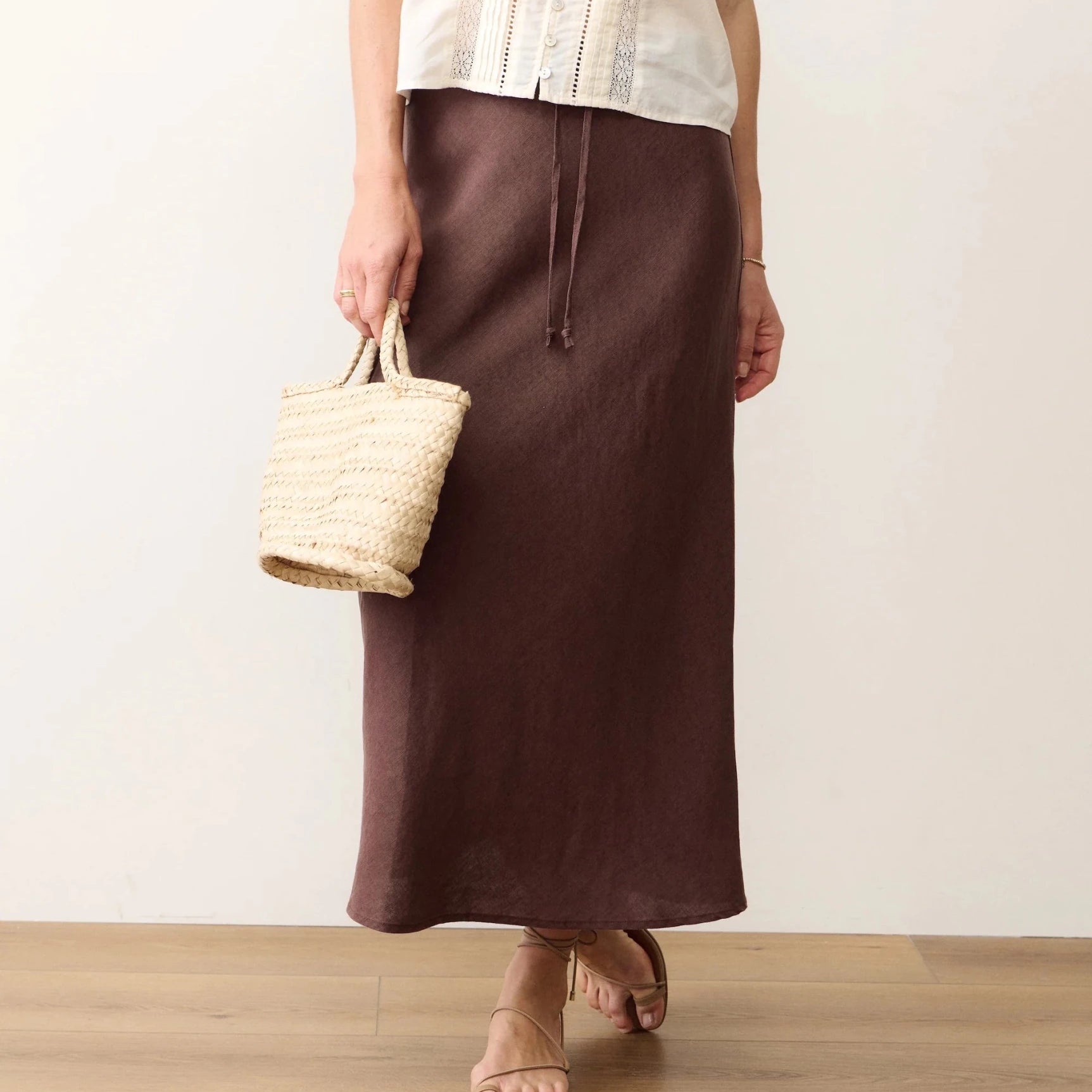 Rose & Lee Co Avery Linen Skirt, Chocolate by Marine Layer Skirts