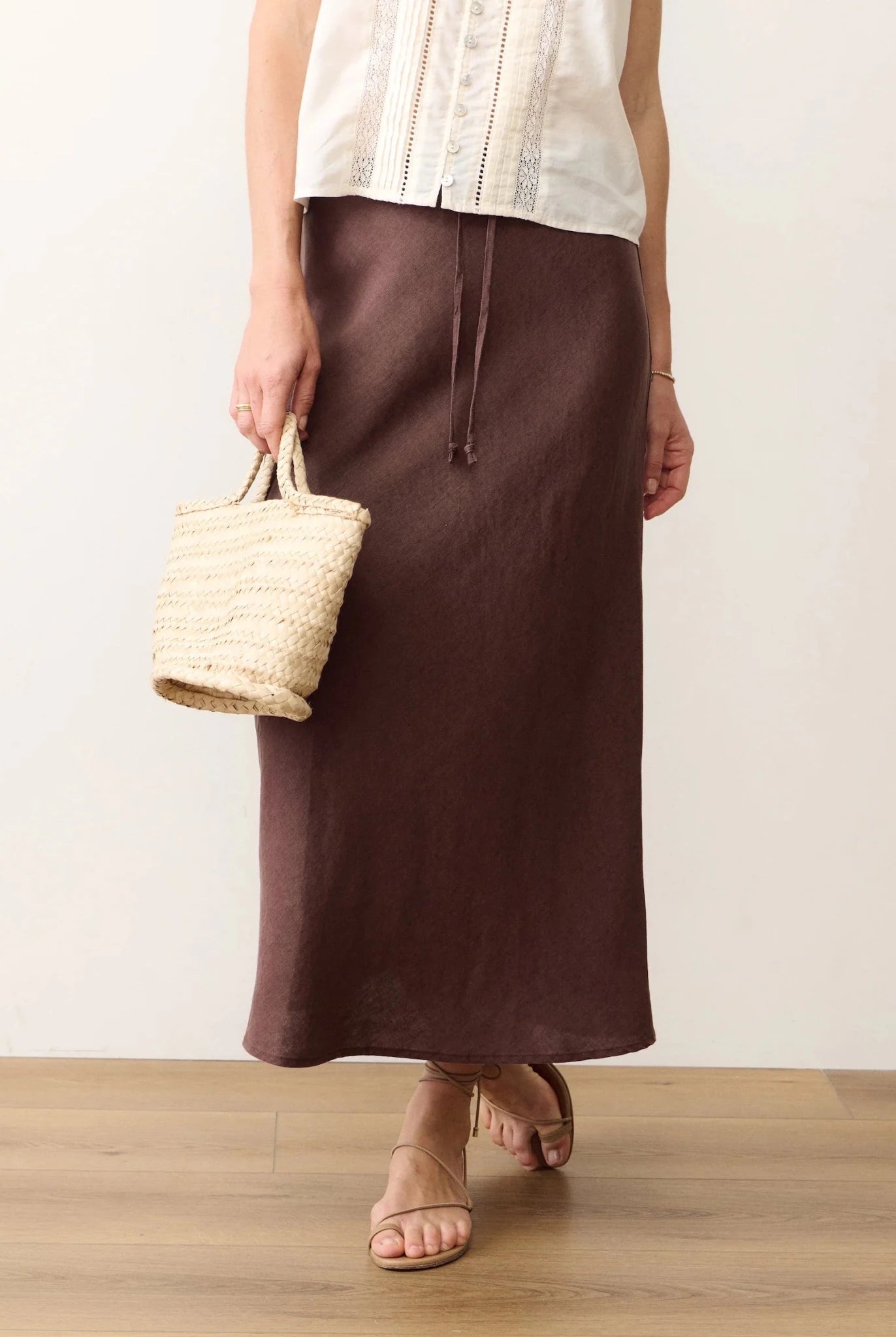 Rose & Lee Co Avery Linen Skirt, Chocolate by Marine Layer Skirts