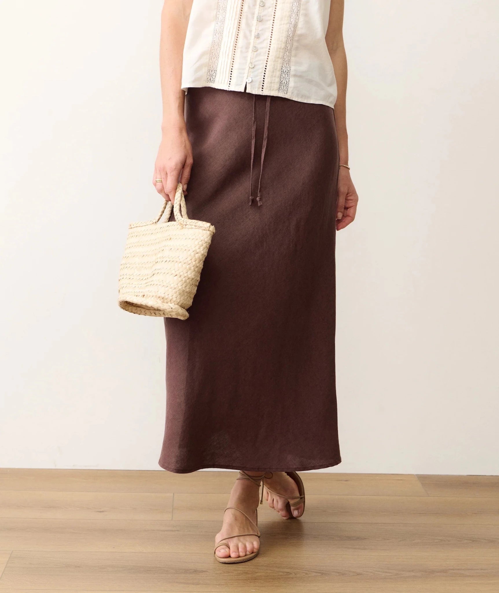 Rose & Lee Co Avery Linen Skirt, Chocolate by Marine Layer Skirts