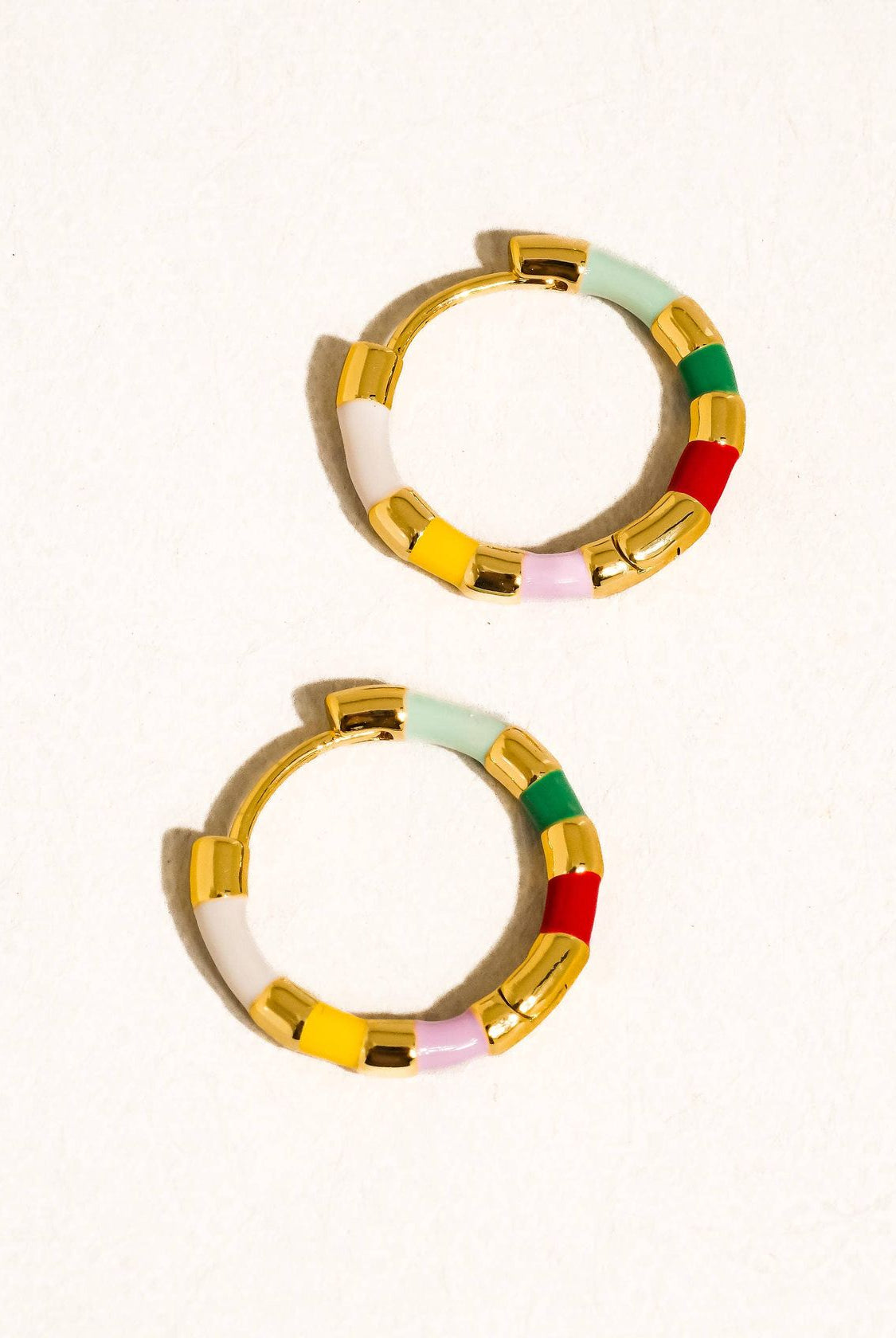 Rose & Lee Co Avielle Vintage Enamel Hoop Earrings, 18k Gold Earrings