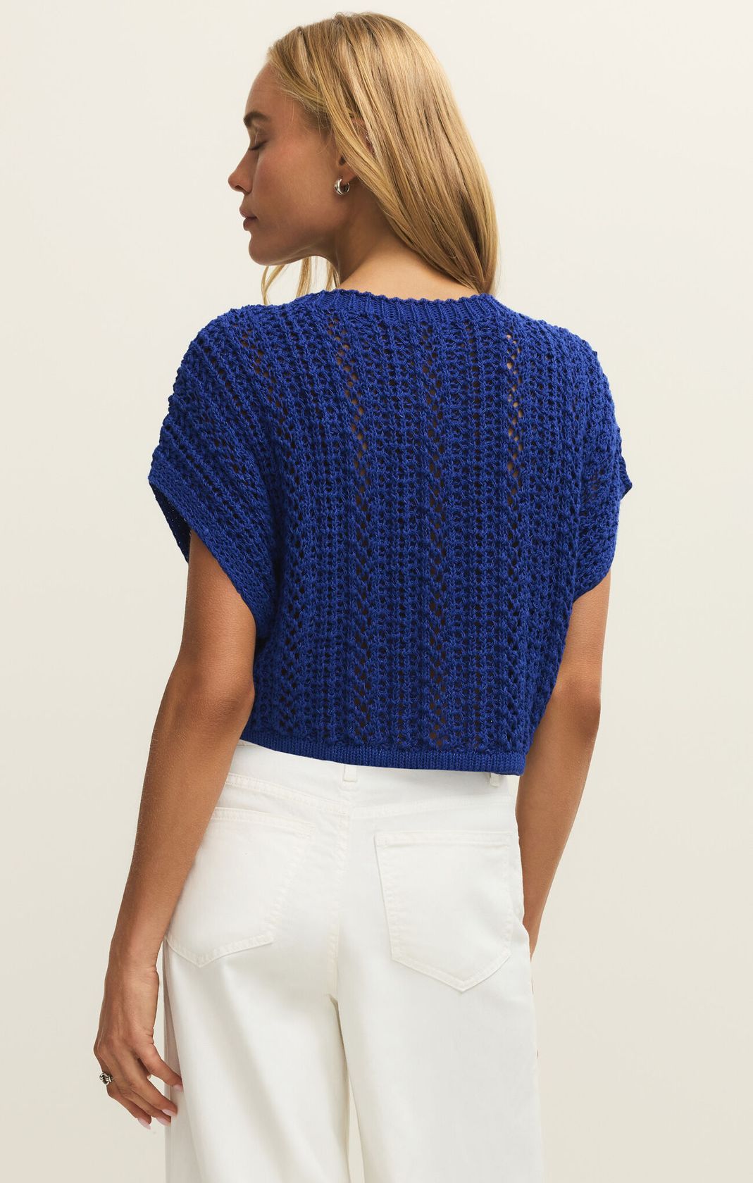 Royal Blue Crochet Short Sleeve Top