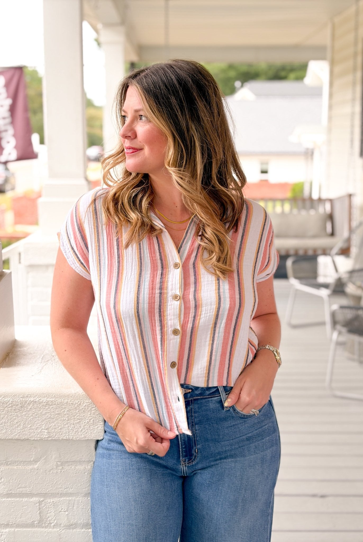 Rose & Lee Co Hunter Top, Vacation Stripe short sleeve