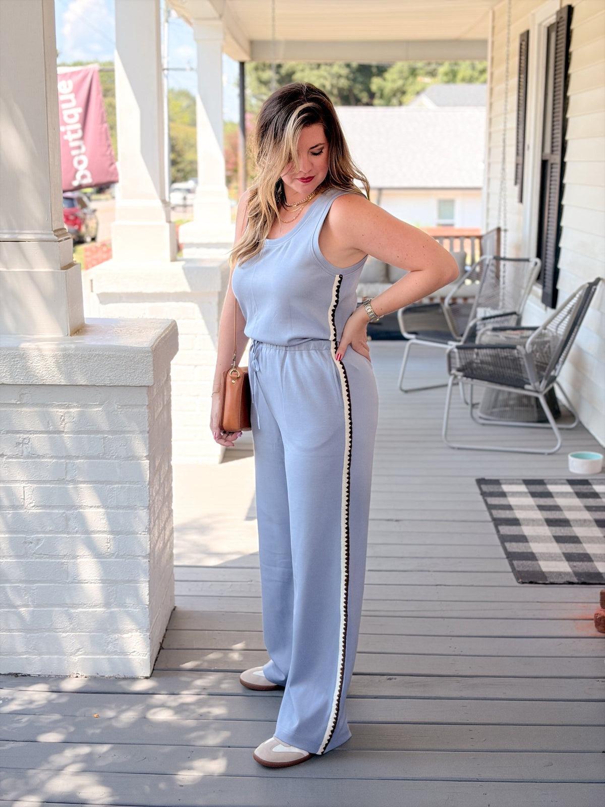 Rose & Lee Co Becka Jumpsuit, Dusty Blue Jumpsuit