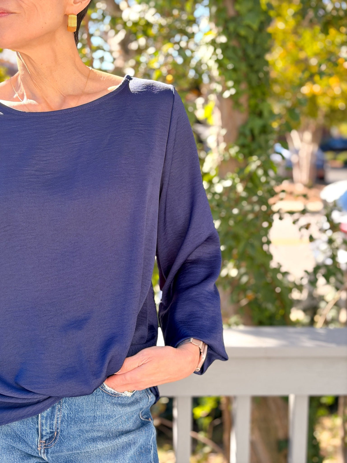 Rose & Lee Co Bethany Top, Navy Work Tops