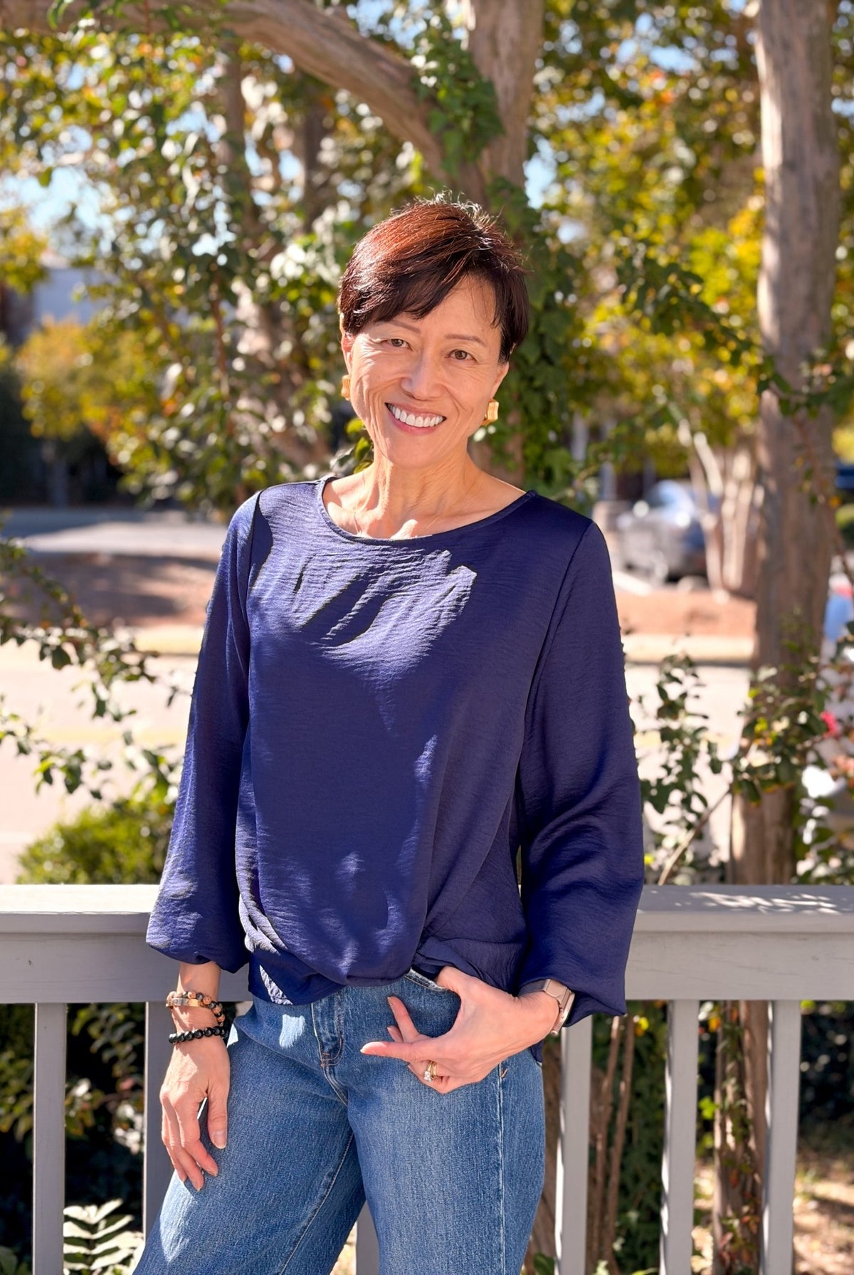 Rose & Lee Co Bethany Top, Navy Work Tops