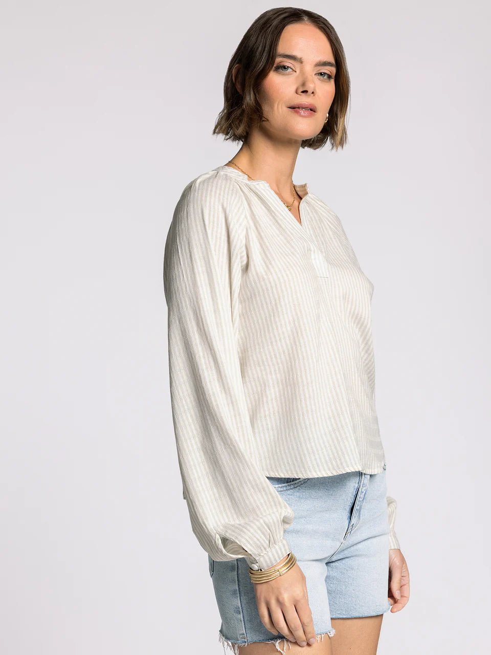 Rose & Lee Co Bethany Top, Sage/Ivory Long Sleeve