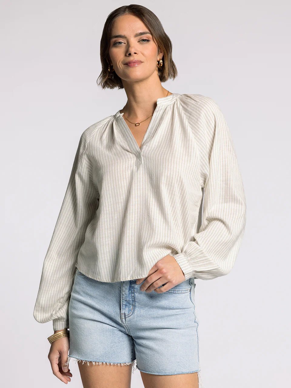 Rose & Lee Co Bethany Top, Sage/Ivory Long Sleeve