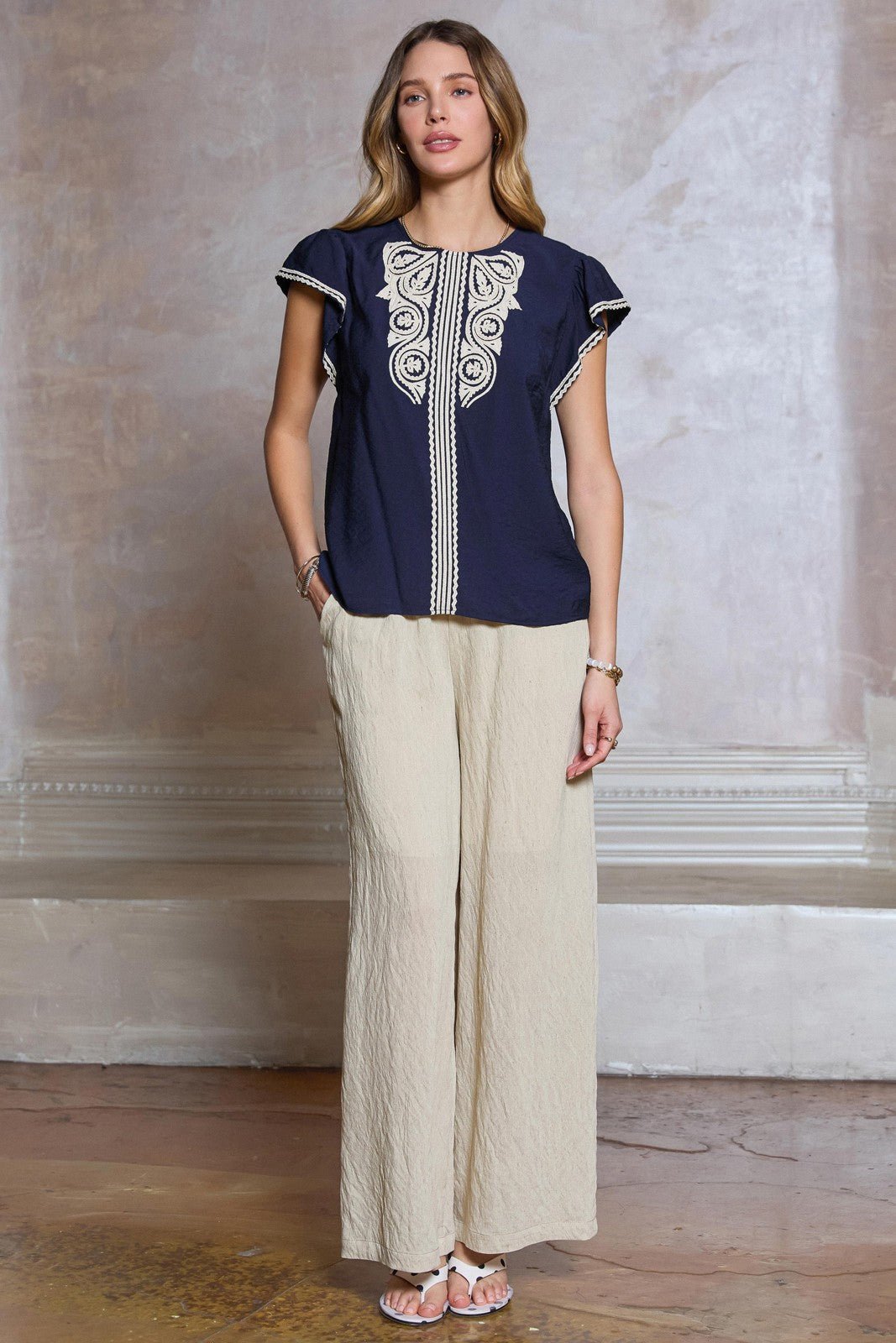 Rose & Lee Co Bexley Top, Navy Work Tops