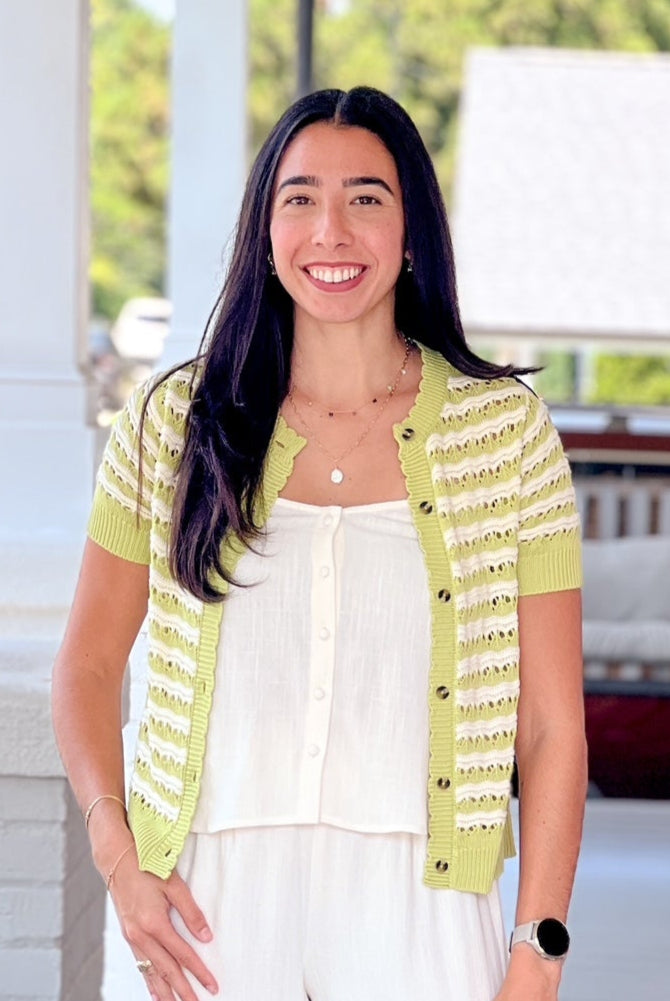 green and ivory stripped cardigan