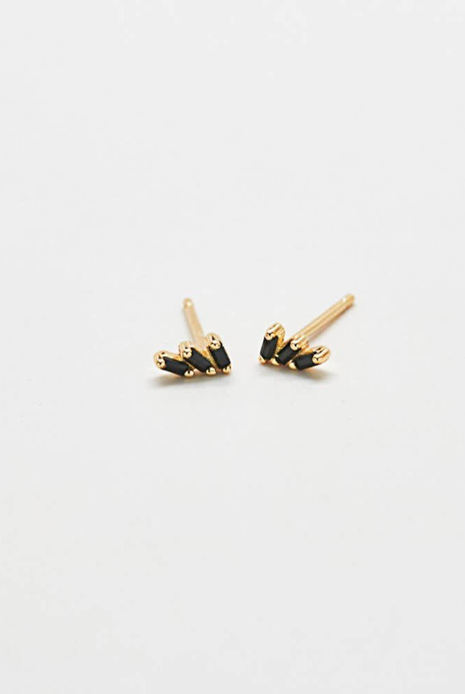 Rose & Lee Co Black Triple Baguette Gold Studs Earrings