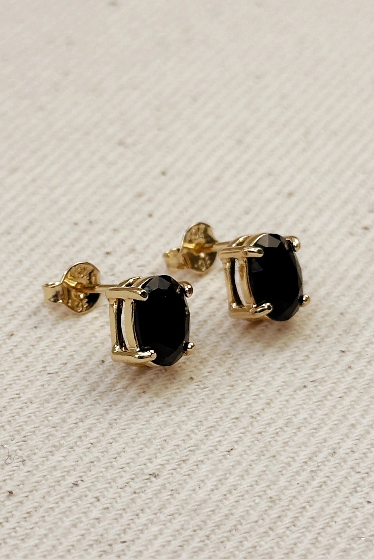 Rose & Lee Co Oval Black CZ Stud Earrings, 18k Gold Filled Earrings