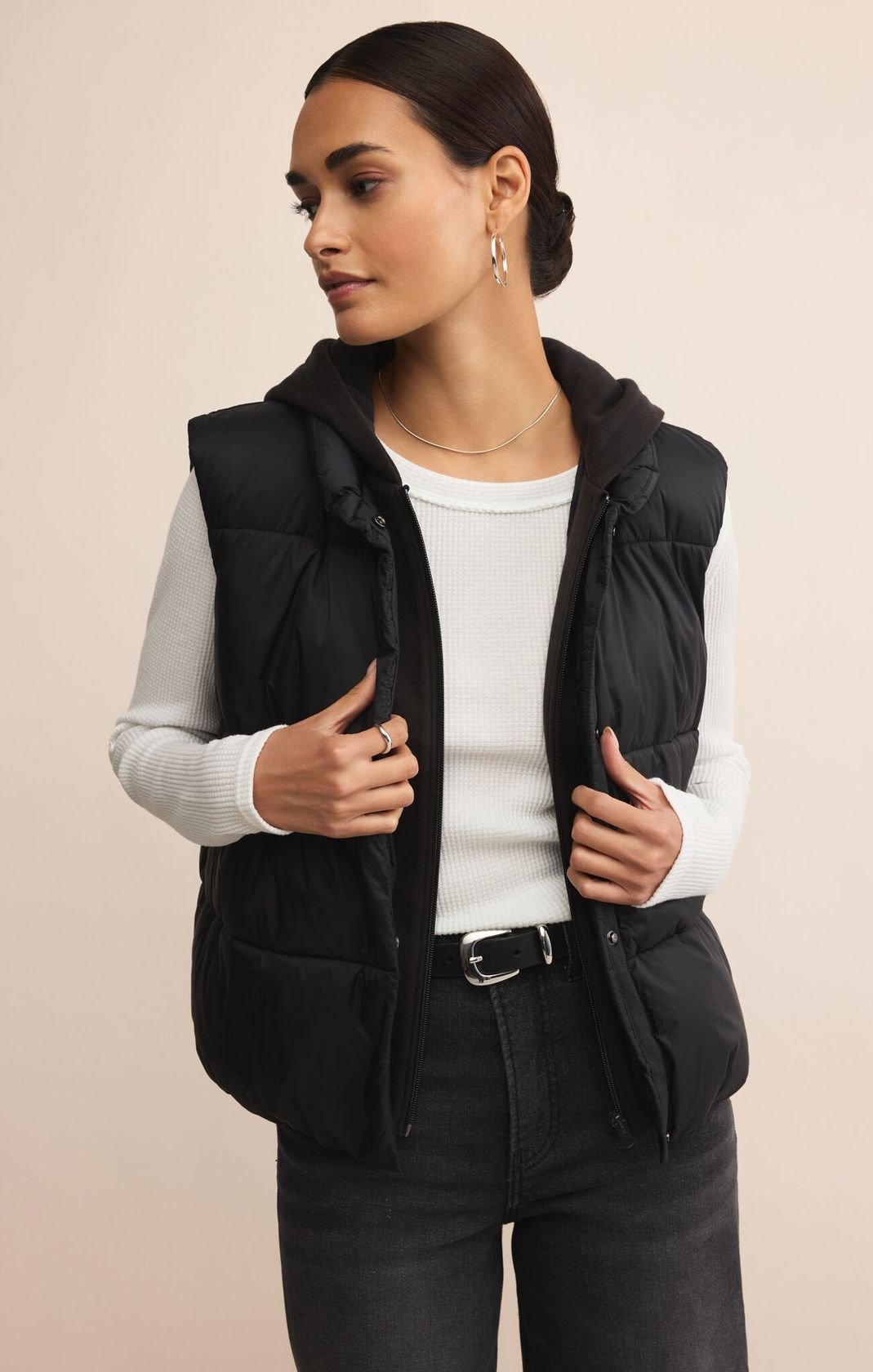 Black Hooded Puffer Vest