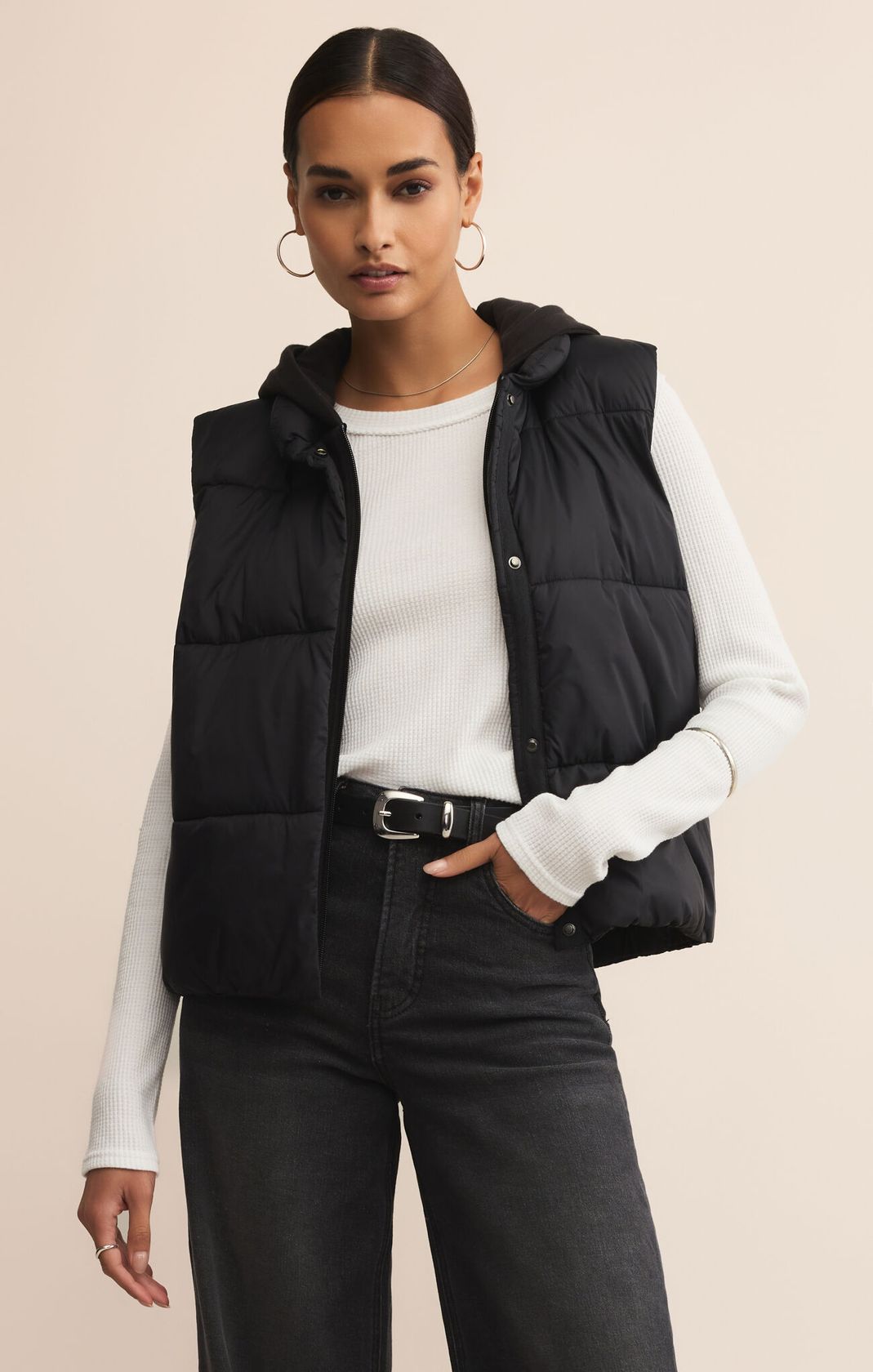 Black Hooded Puffer Vest
