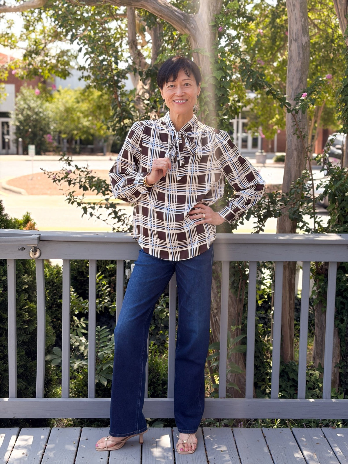 Rose & Lee Co Eloise Top, Brown/Blue Work Tops