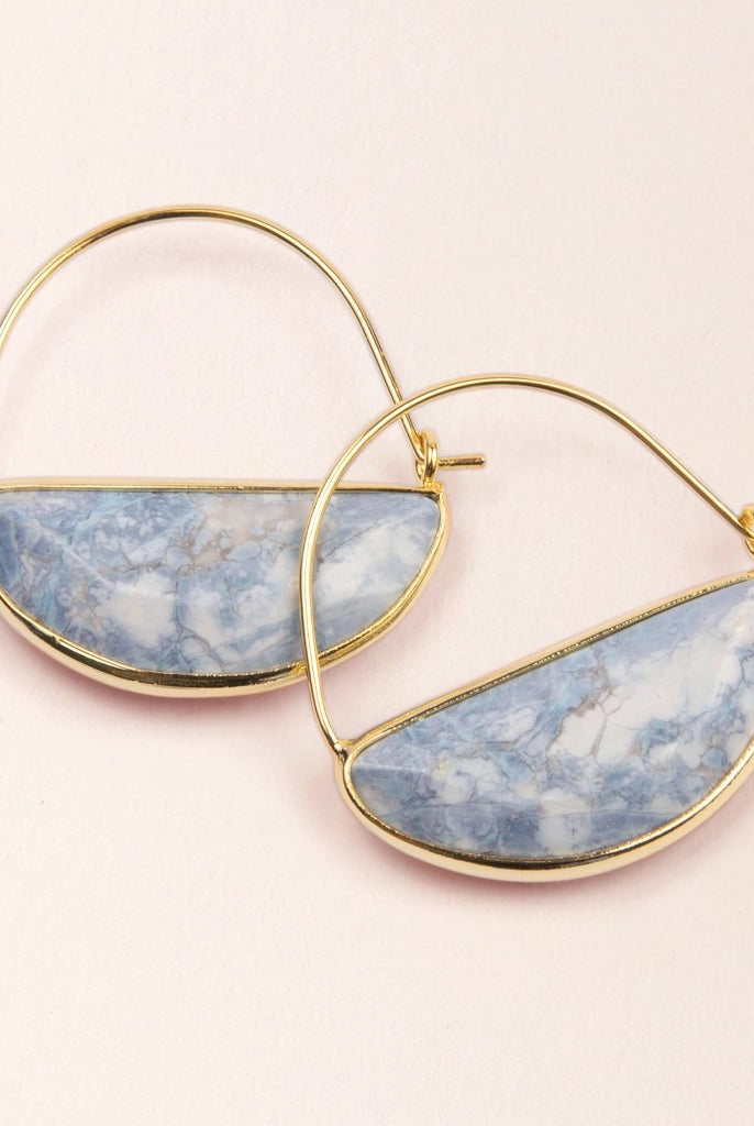 Rose & Lee Co Stone Prism Hoop, Blue Howlite/Gold Earrings