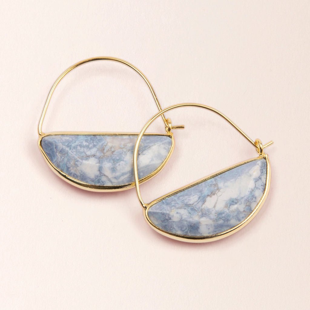 Rose & Lee Co Stone Prism Hoop, Blue Howlite/Gold Earrings