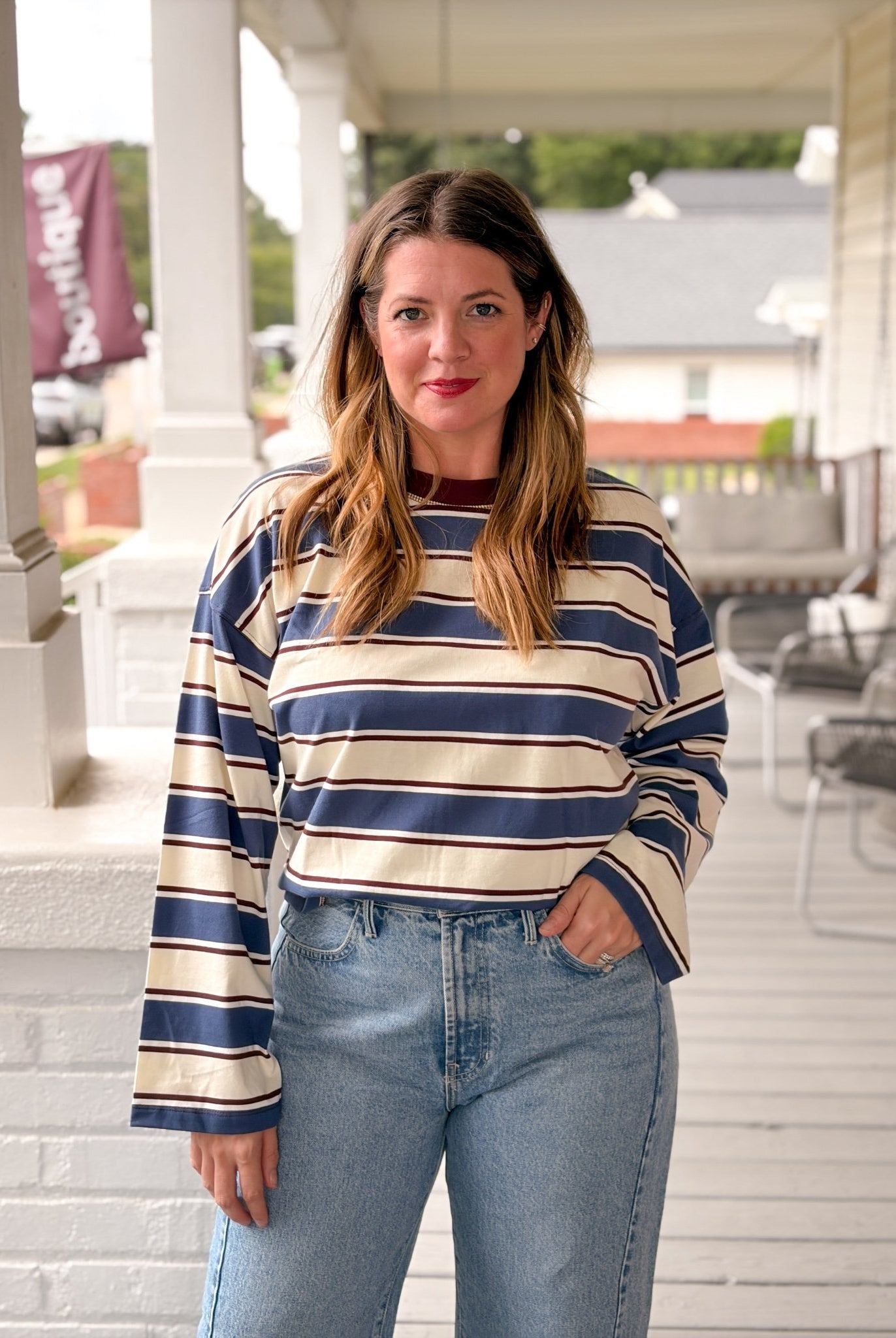 Rose & Lee Co Salinas Top, Cove Stripe Long Sleeve