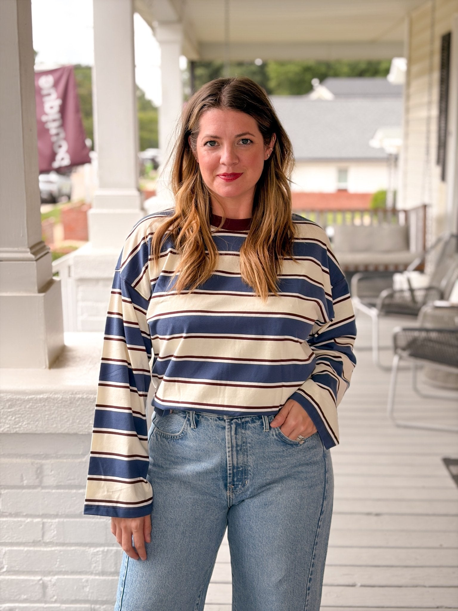Rose & Lee Co Salinas Top, Cove Stripe Long Sleeve