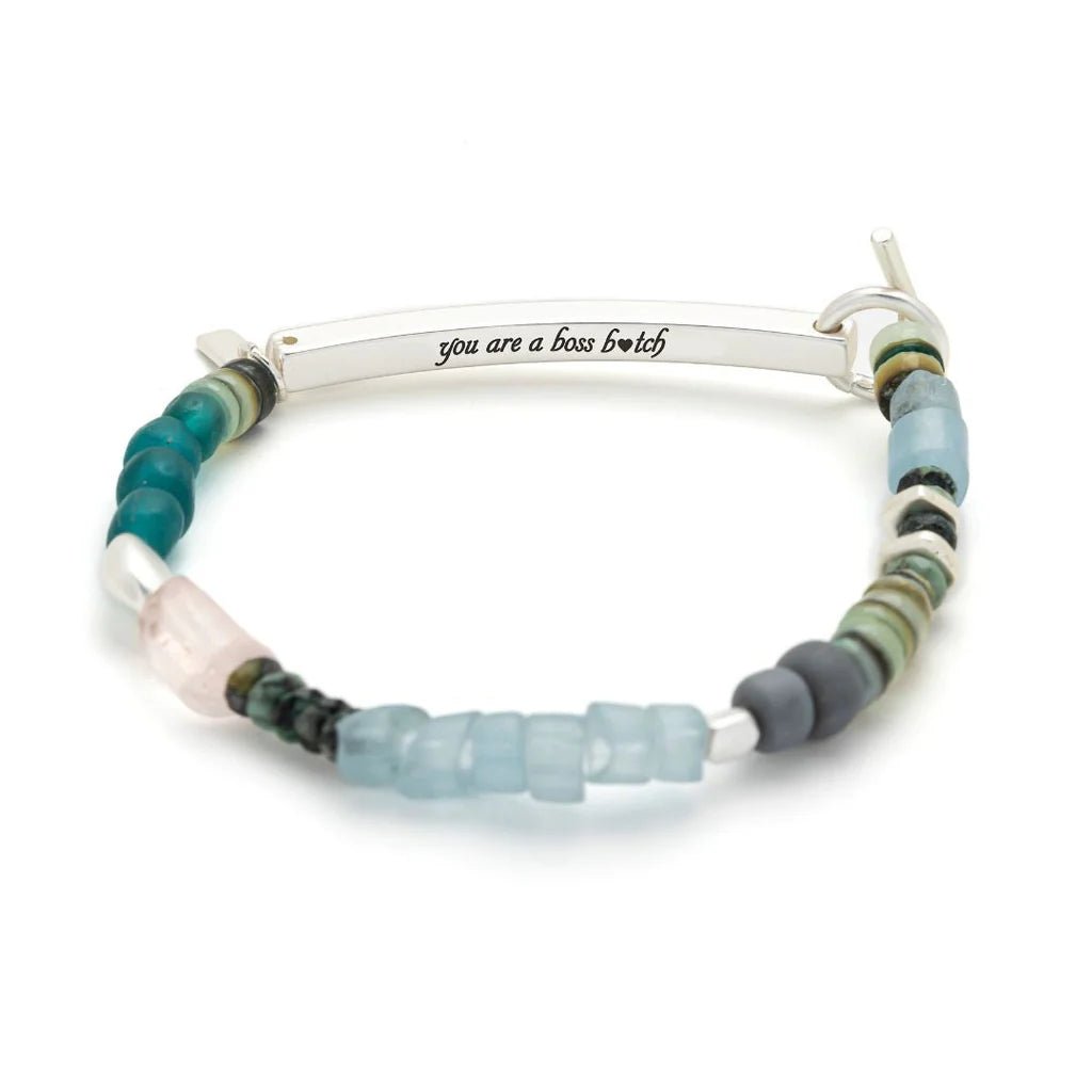 Rose & Lee Co Hidden Message Bracelet, Boss B*tch/Rose Quartz/Silver Bracelets