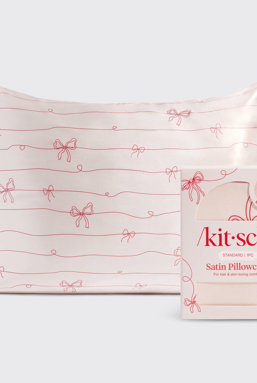 Satin Bow Printed Light Pink Pillowcase