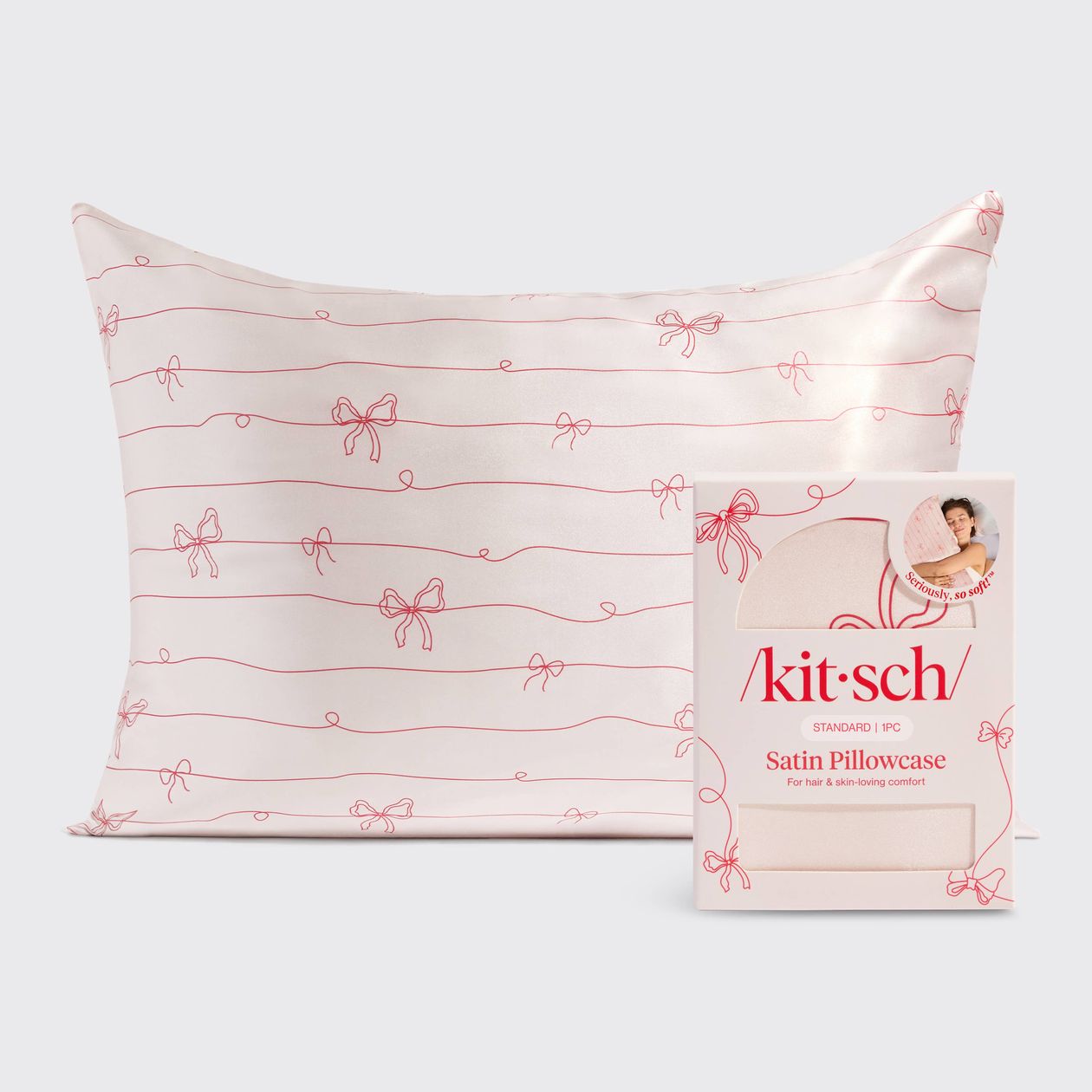 Satin Bow Printed Light Pink Pillowcase