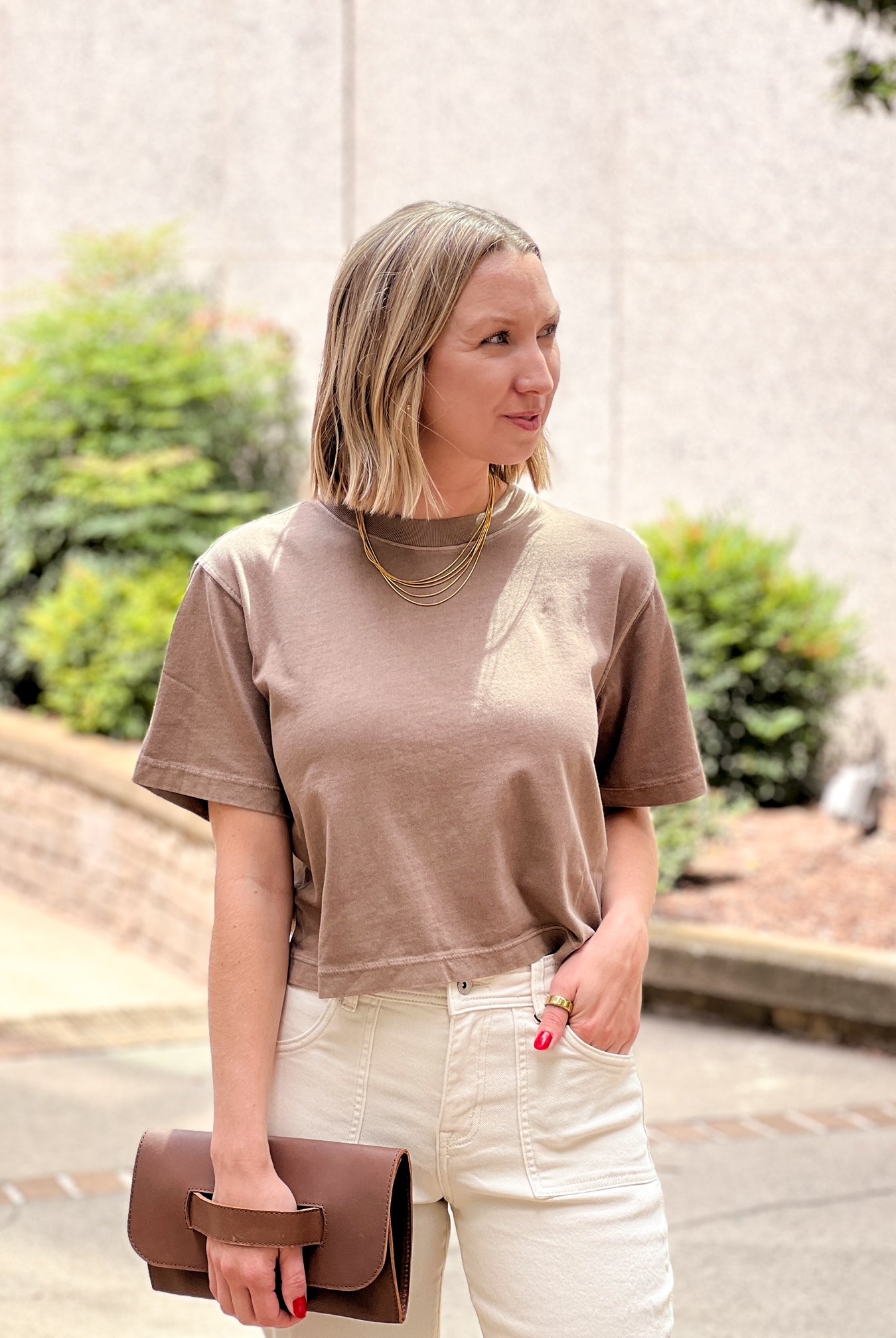 warm grey short sleeve top