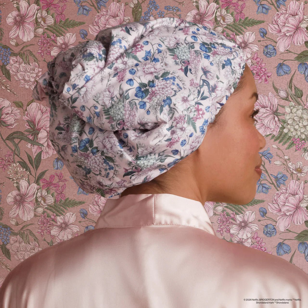 Rose & Lee Co Bridgerton x Kitsch Satin Flexi Shower Cap, Wisteria Accessories