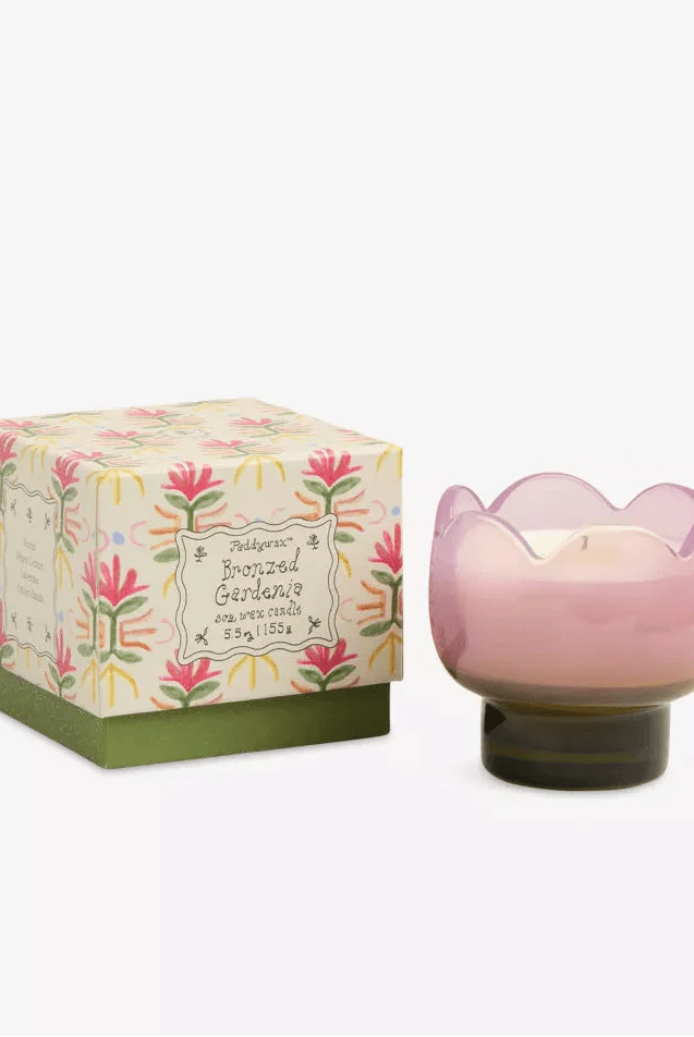 Rose & Lee Co Tulip Purple Glass Candle, Bronzed Gardenia Candles