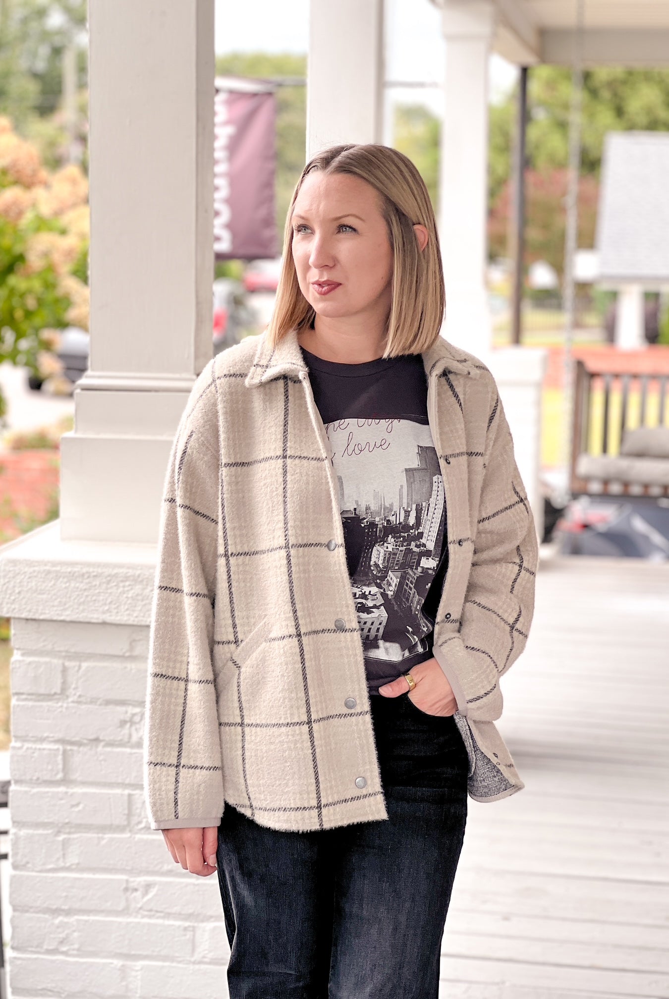 Long Sleeve Button Front Plaid Jacket